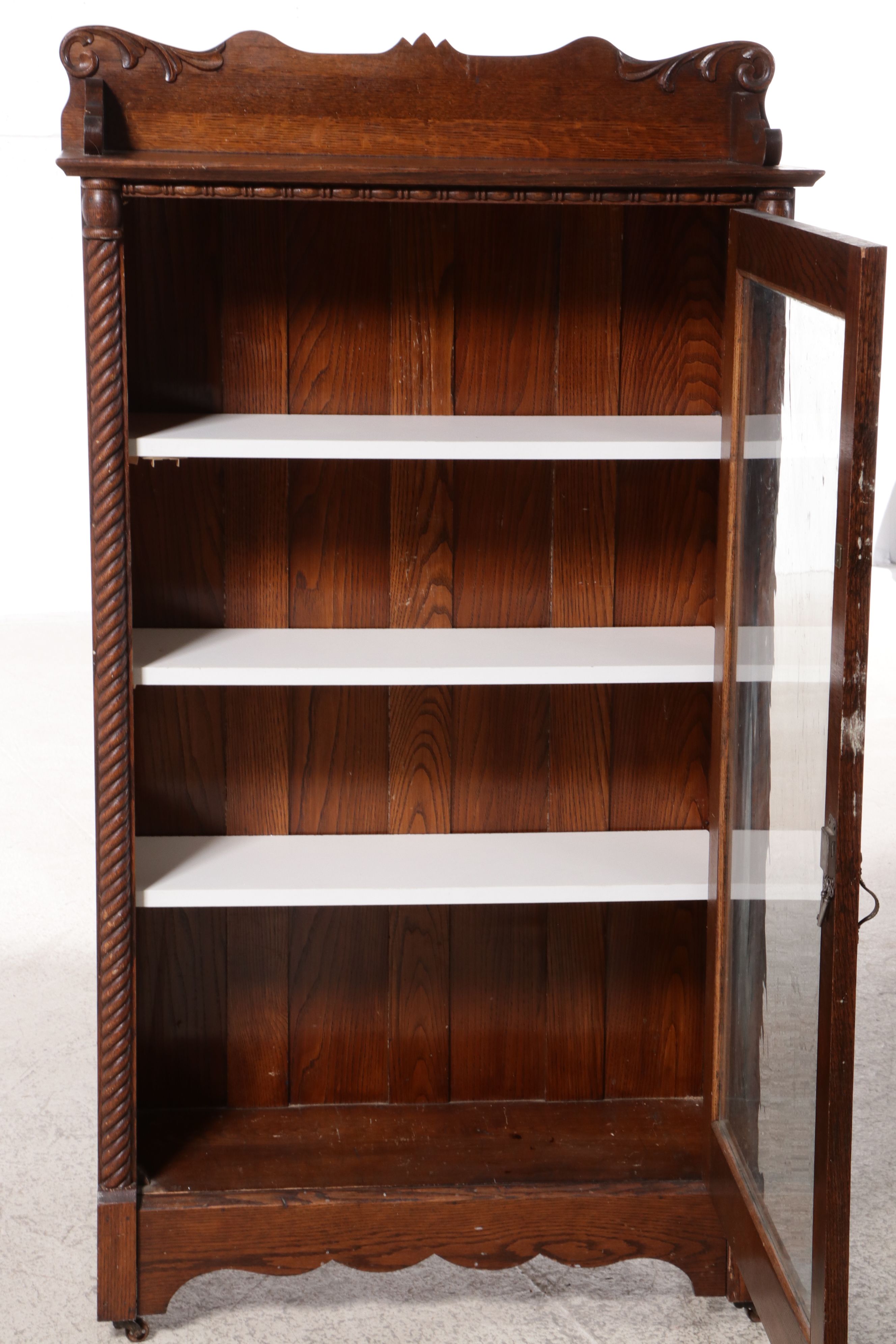 Antique Victorian Dark Oak China Cabinet