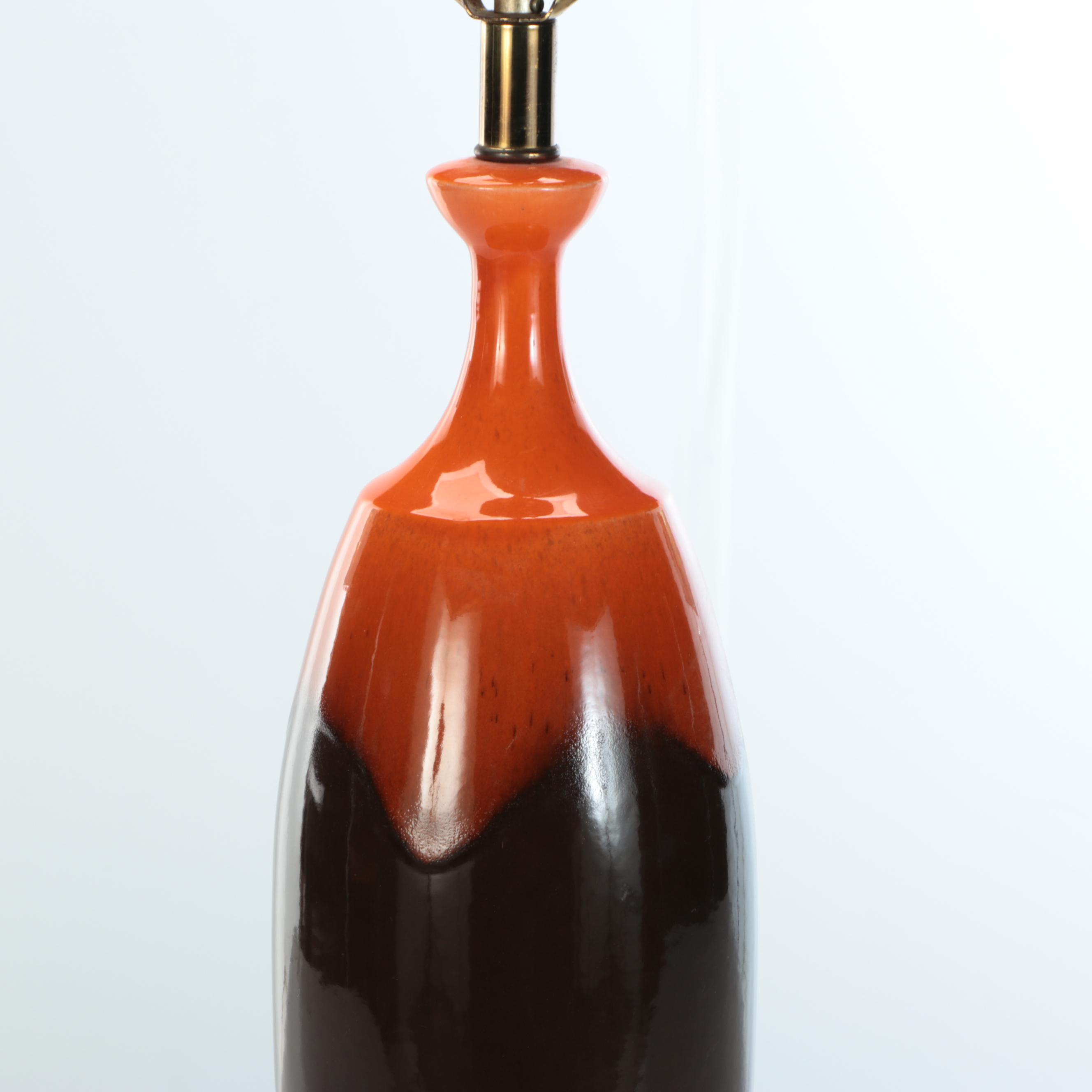 Mid Century Modern Lava Glaze Ceramic Table Lamp, Vintage