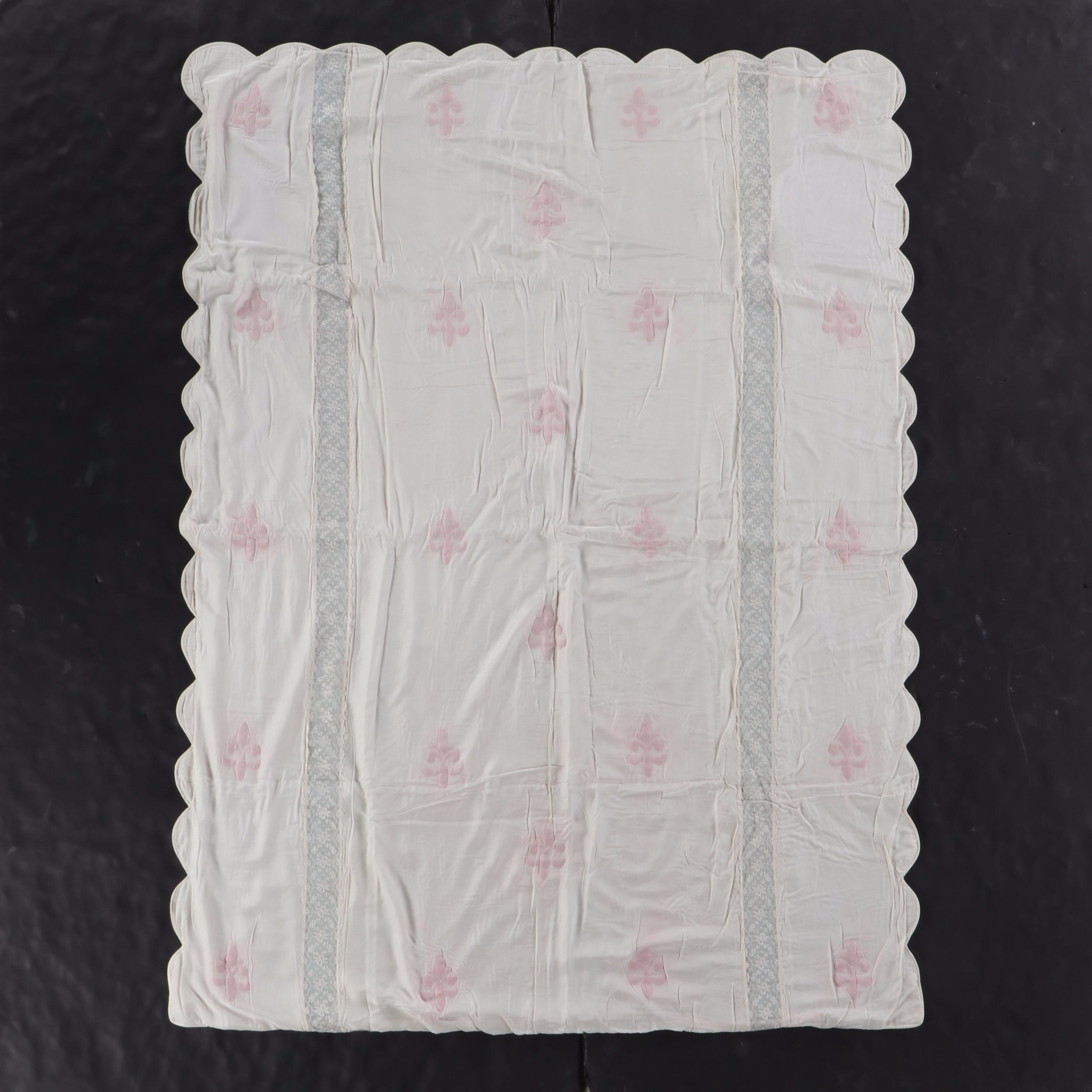 Pair of Fleur-de-Lis Pattern Wool Blend and Lace Blankets