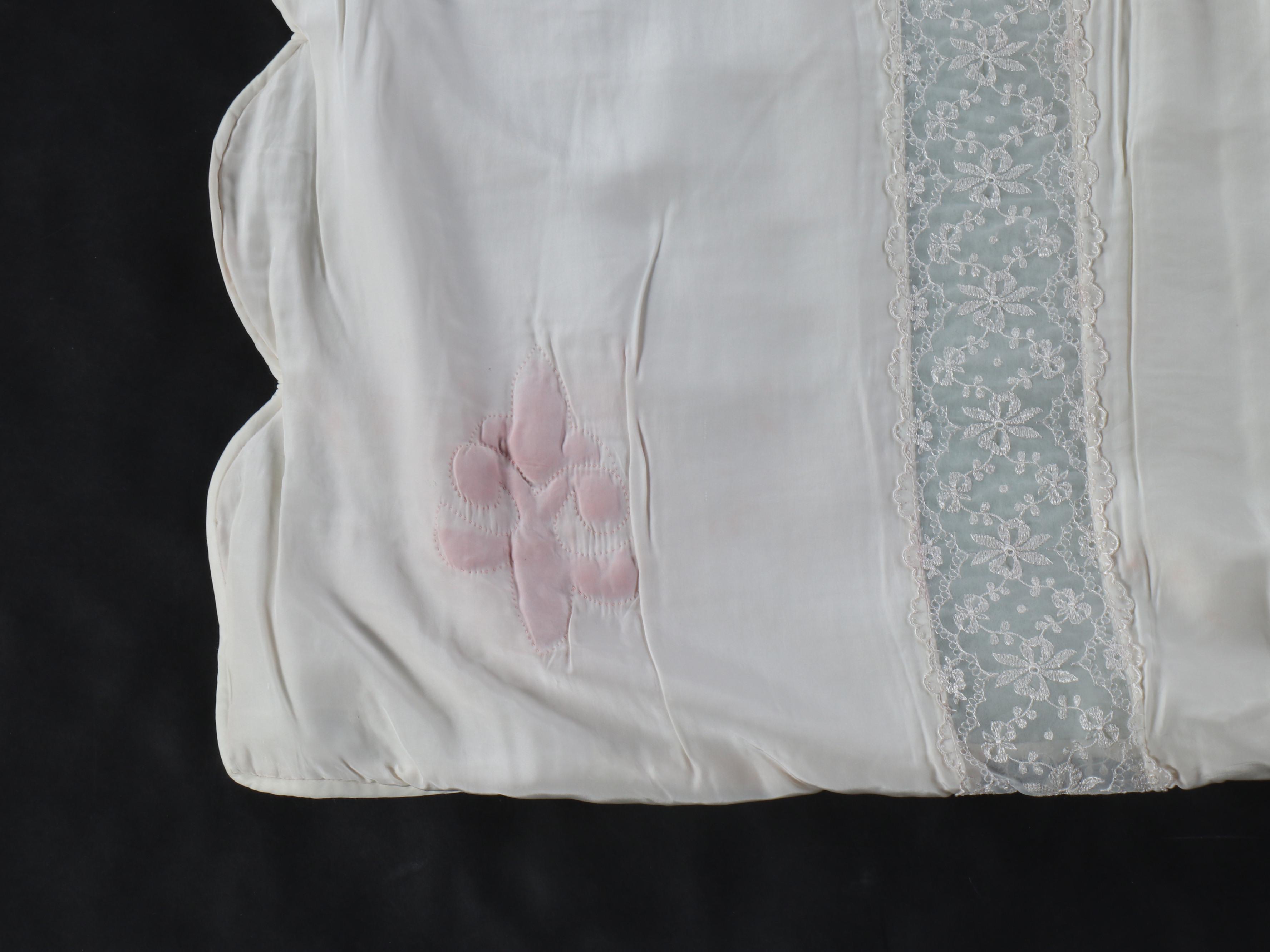 Pair of Fleur-de-Lis Pattern Wool Blend and Lace Blankets