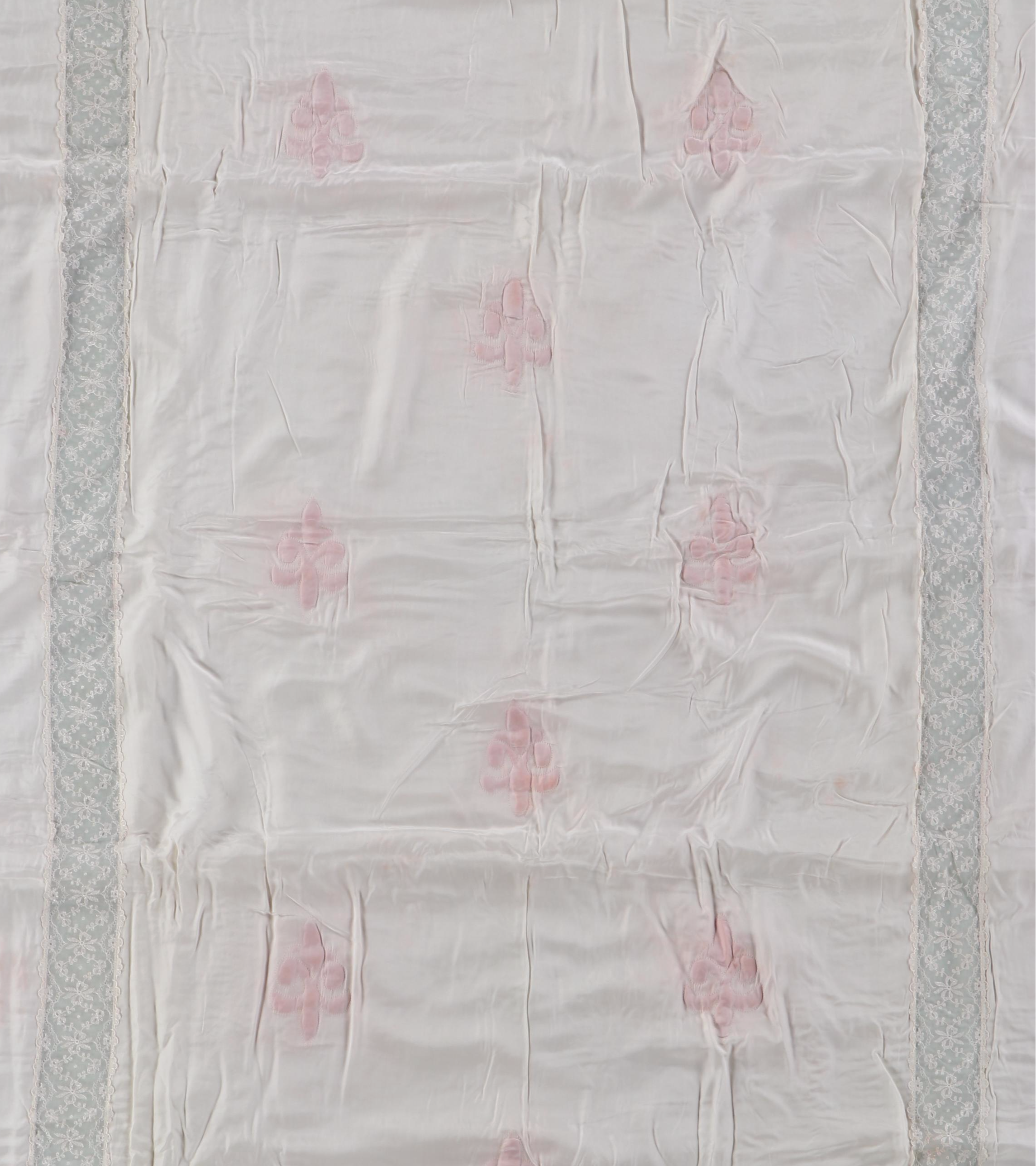 Pair of Fleur-de-Lis Pattern Wool Blend and Lace Blankets