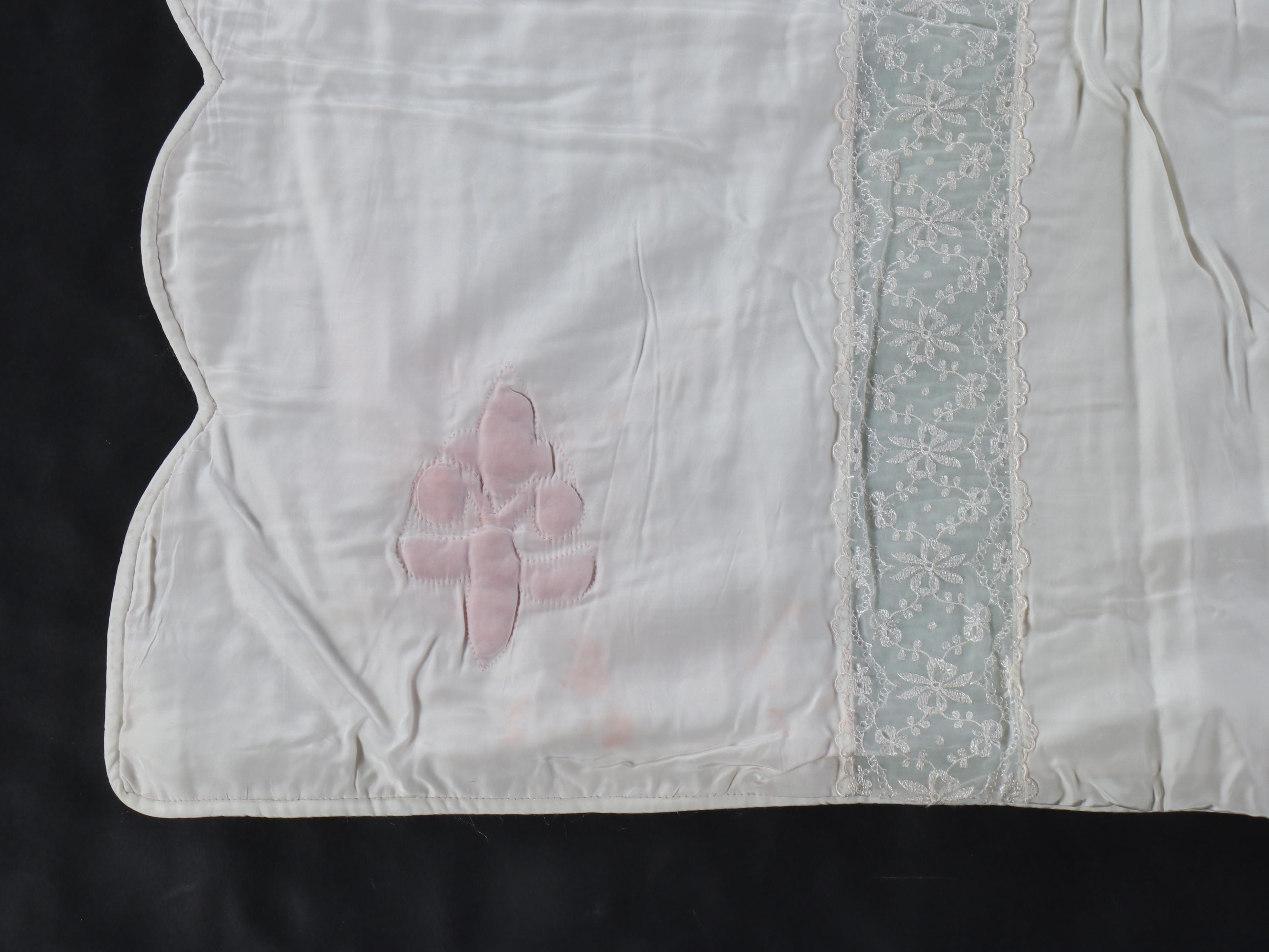 Pair of Fleur-de-Lis Pattern Wool Blend and Lace Blankets