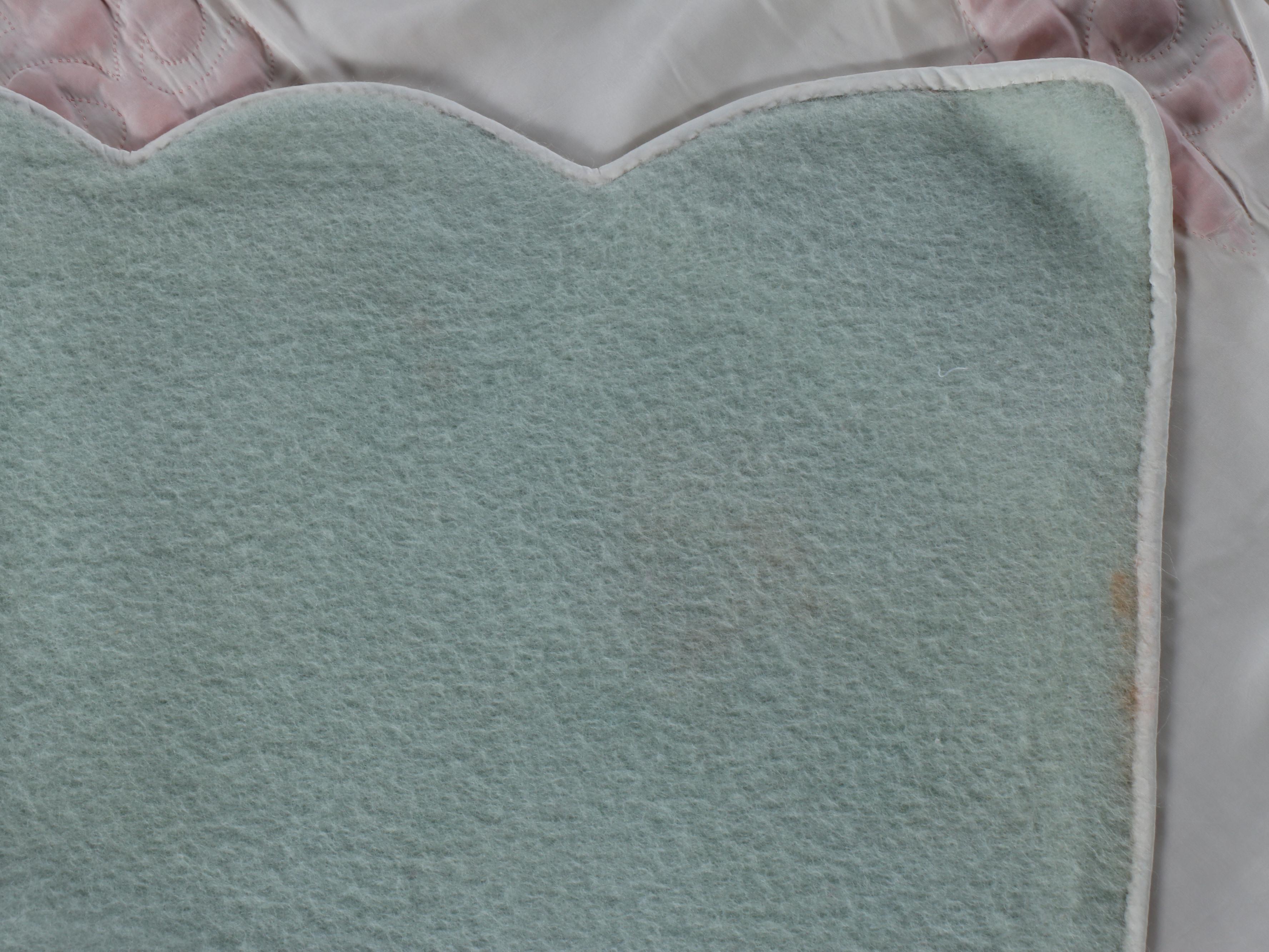 Pair of Fleur-de-Lis Pattern Wool Blend and Lace Blankets