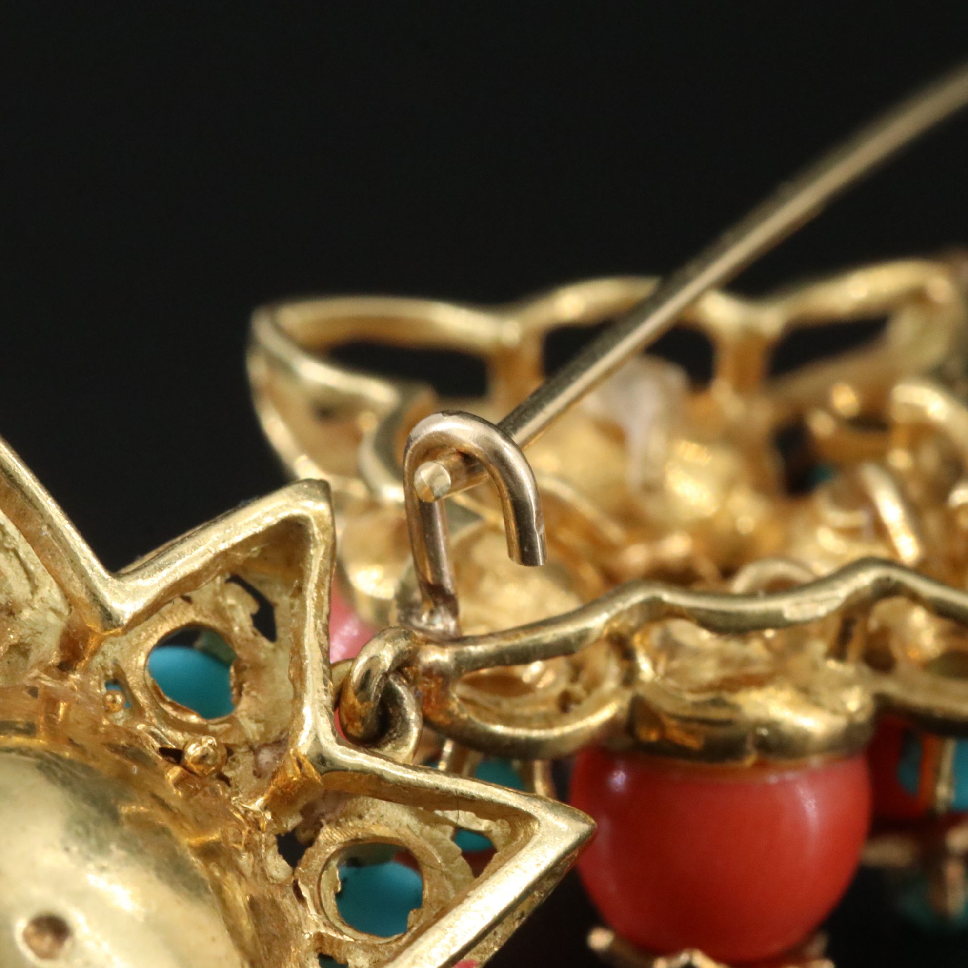 18K Coral and Turquoise Flower Earrings