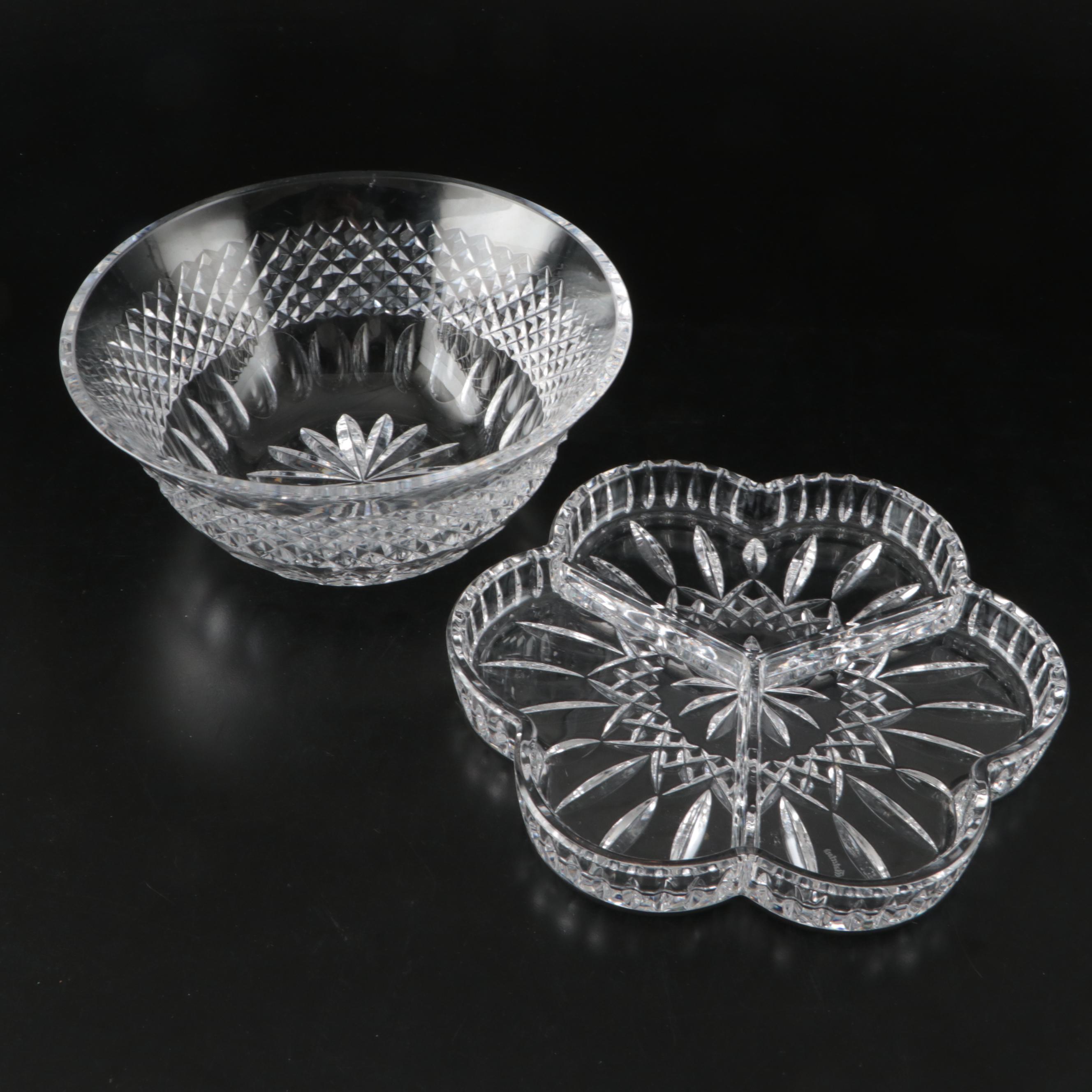 Waterford "Lismore" Cut Crystal Divided Dish with "Colleen" Bowl