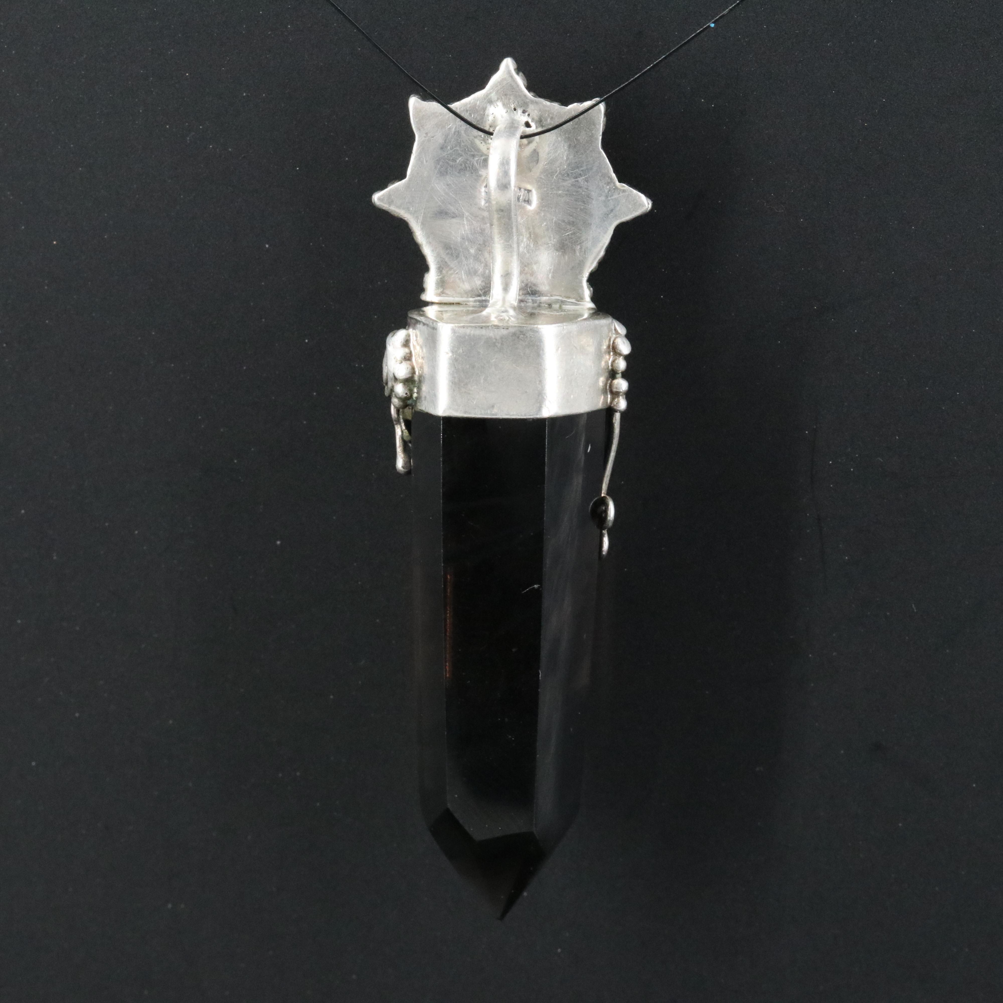 900 Silver Black Onyx and Spiny Oyster Appliqué Snake Pendant