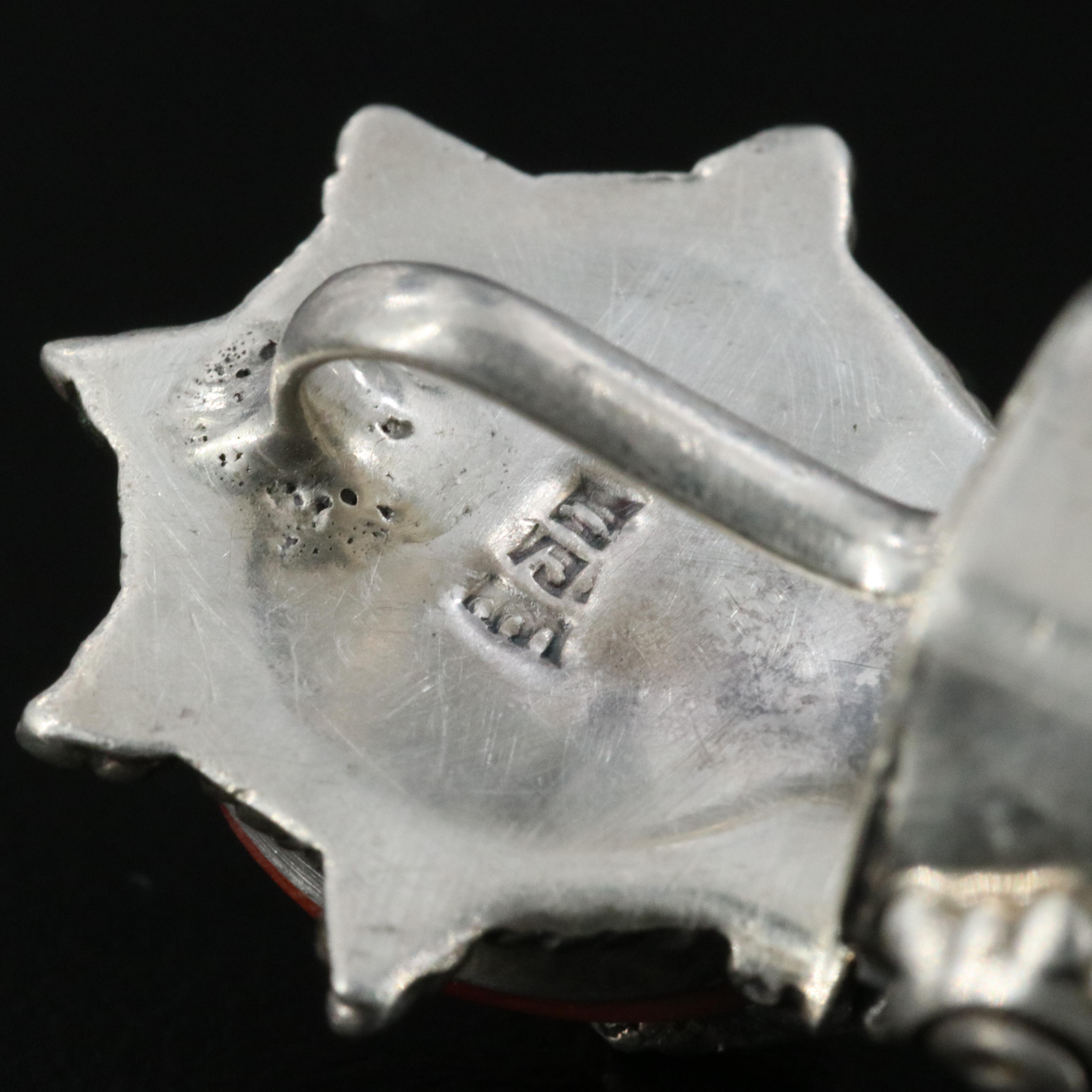 900 Silver Black Onyx and Spiny Oyster Appliqué Snake Pendant