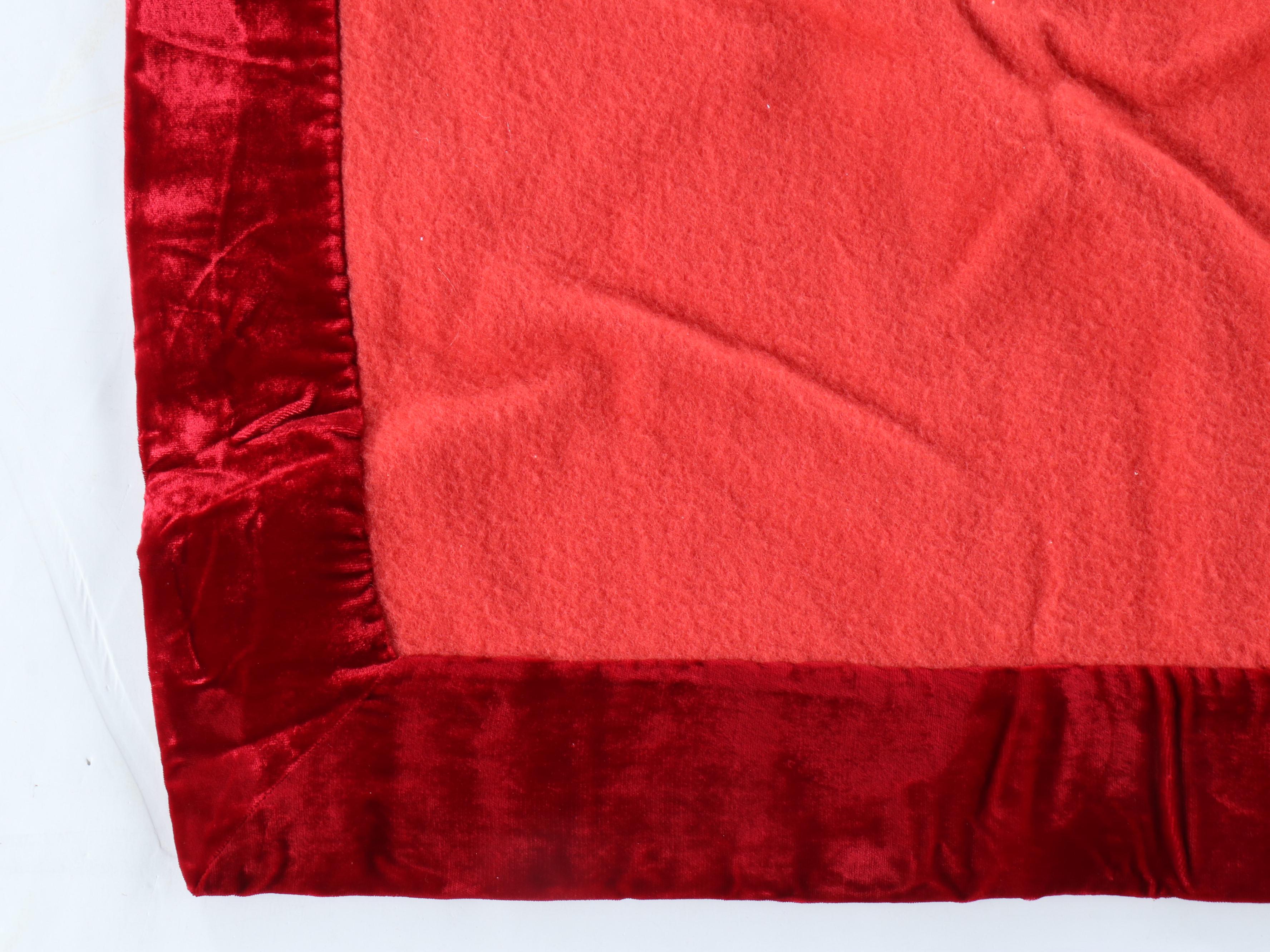 Pair of Victorian Style Velveteen Trimmed Wool Blend Blankets