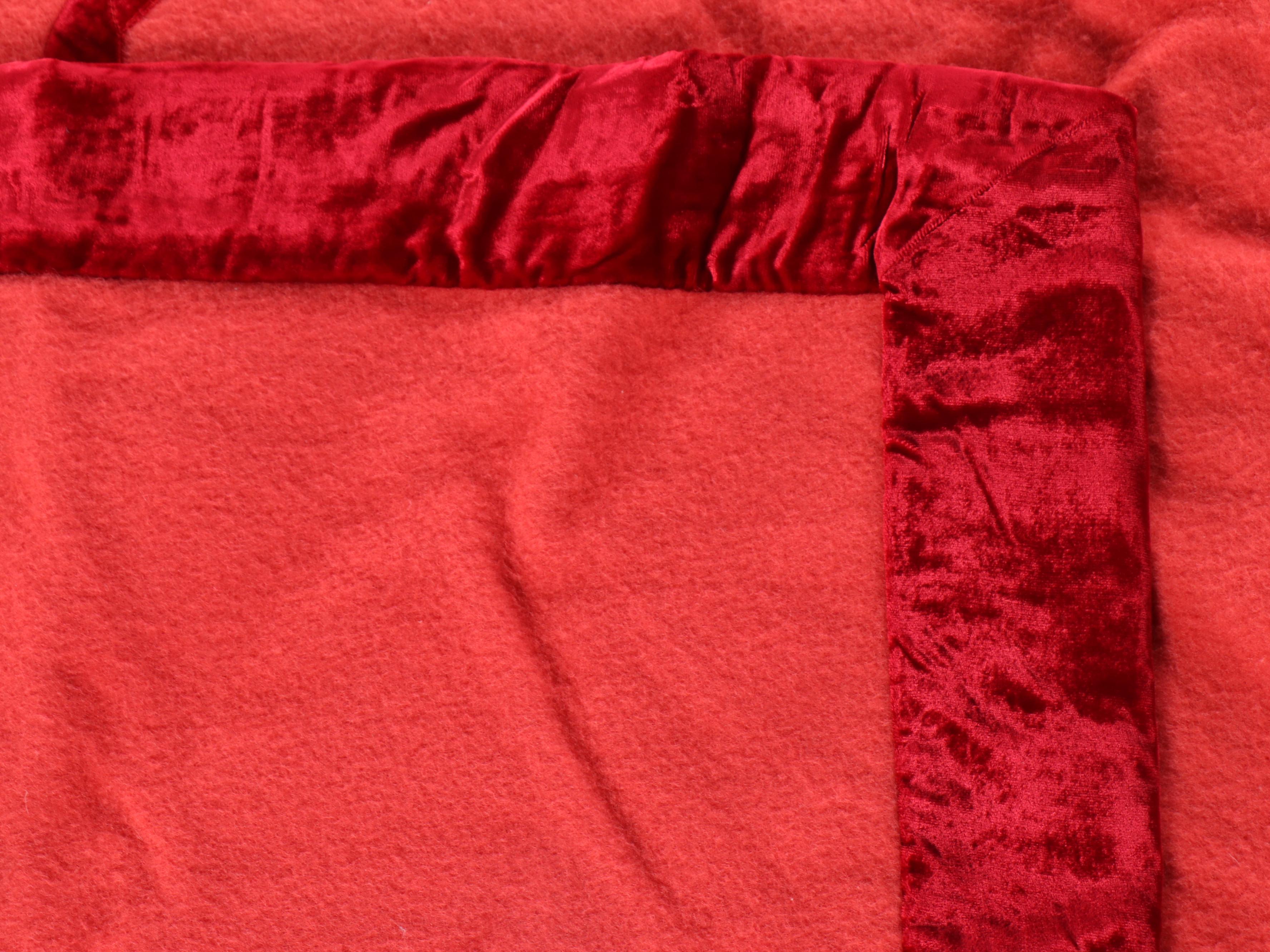 Pair of Victorian Style Velveteen Trimmed Wool Blend Blankets