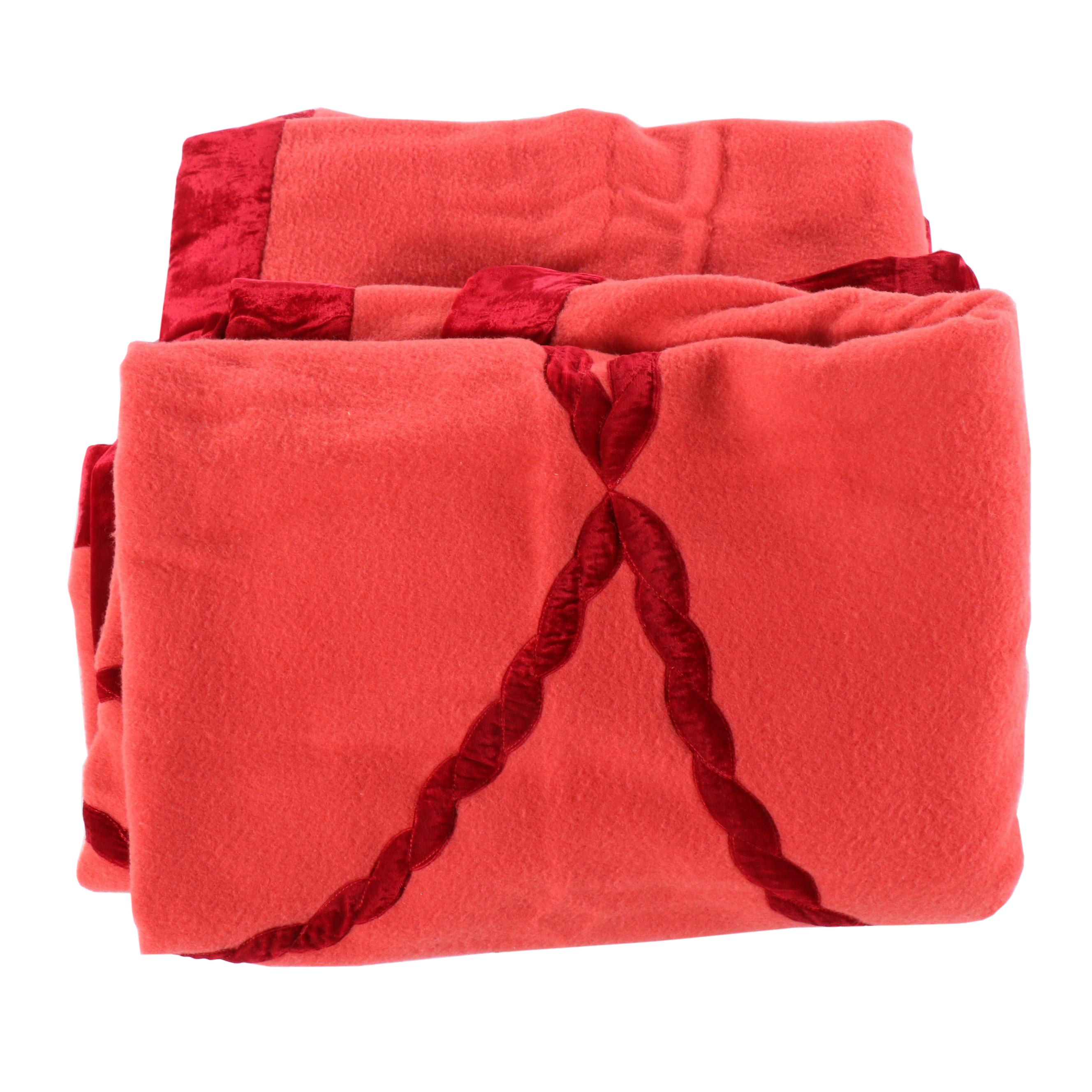 Pair of Victorian Style Velveteen Trimmed Wool Blend Blankets