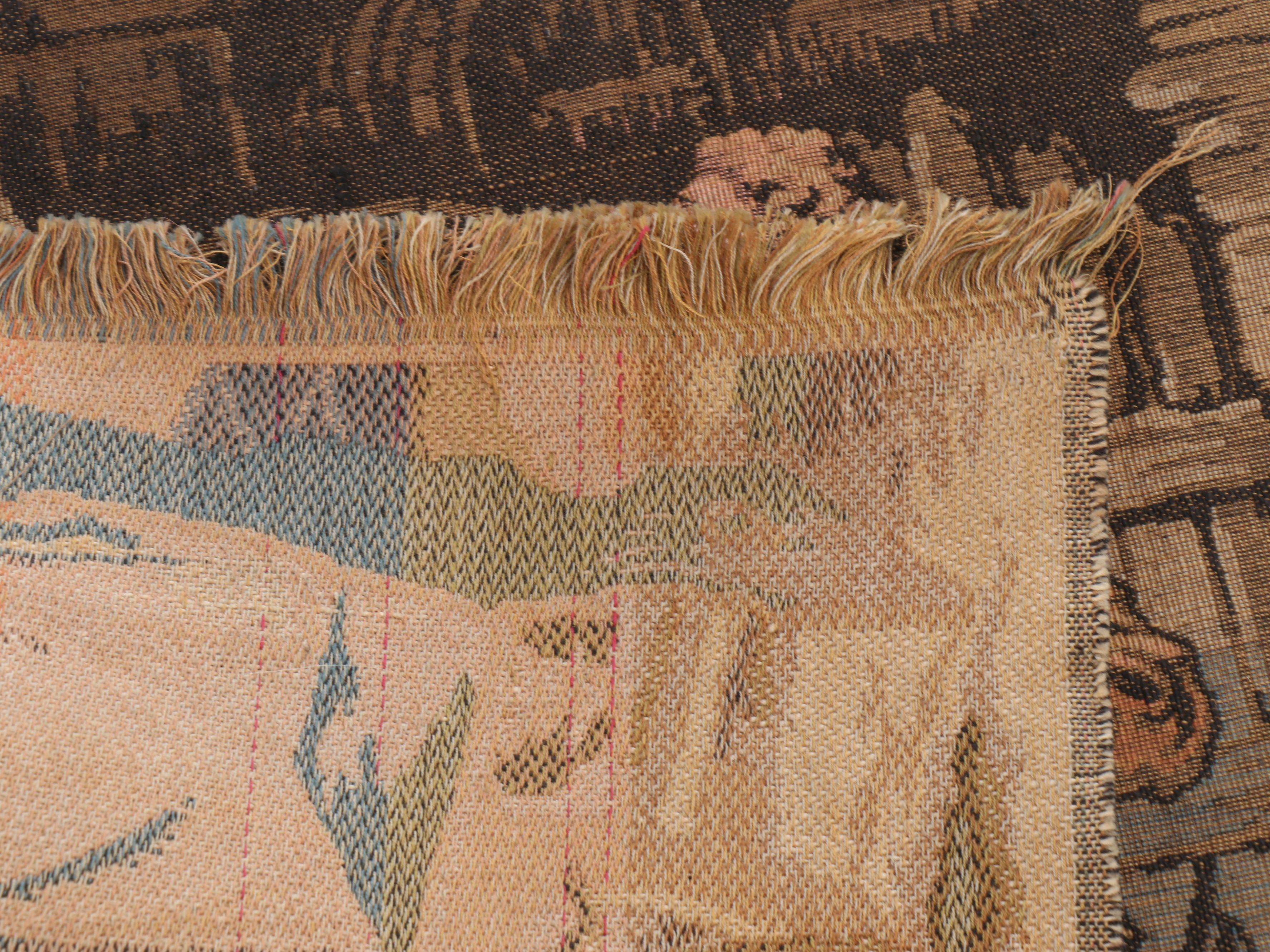 French Aubusson Style Tavern Scene Woven Tapestry