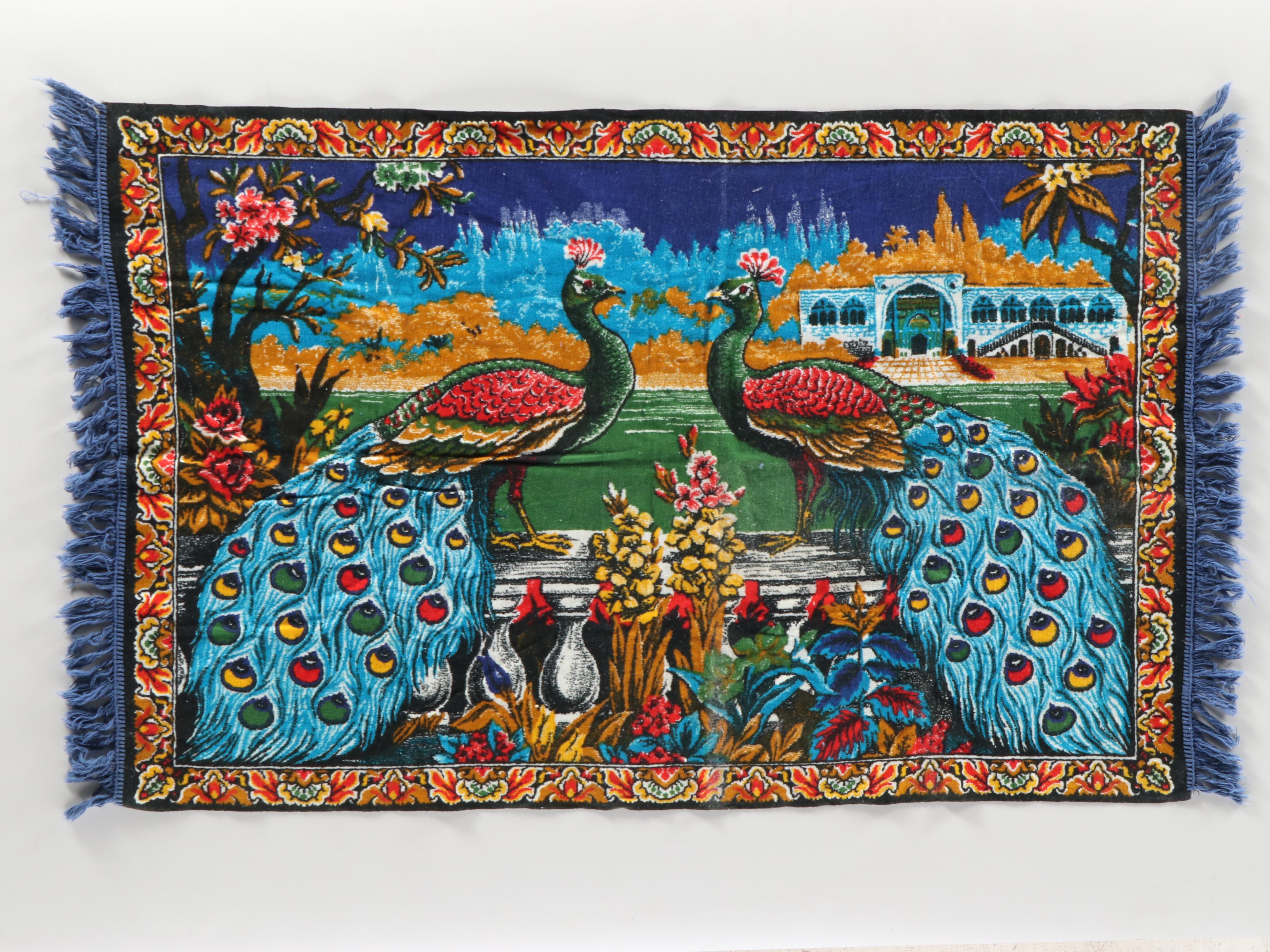 6'8 x 3'2 Bukhara Textile Turkish Rug with Peacock Wall Rug