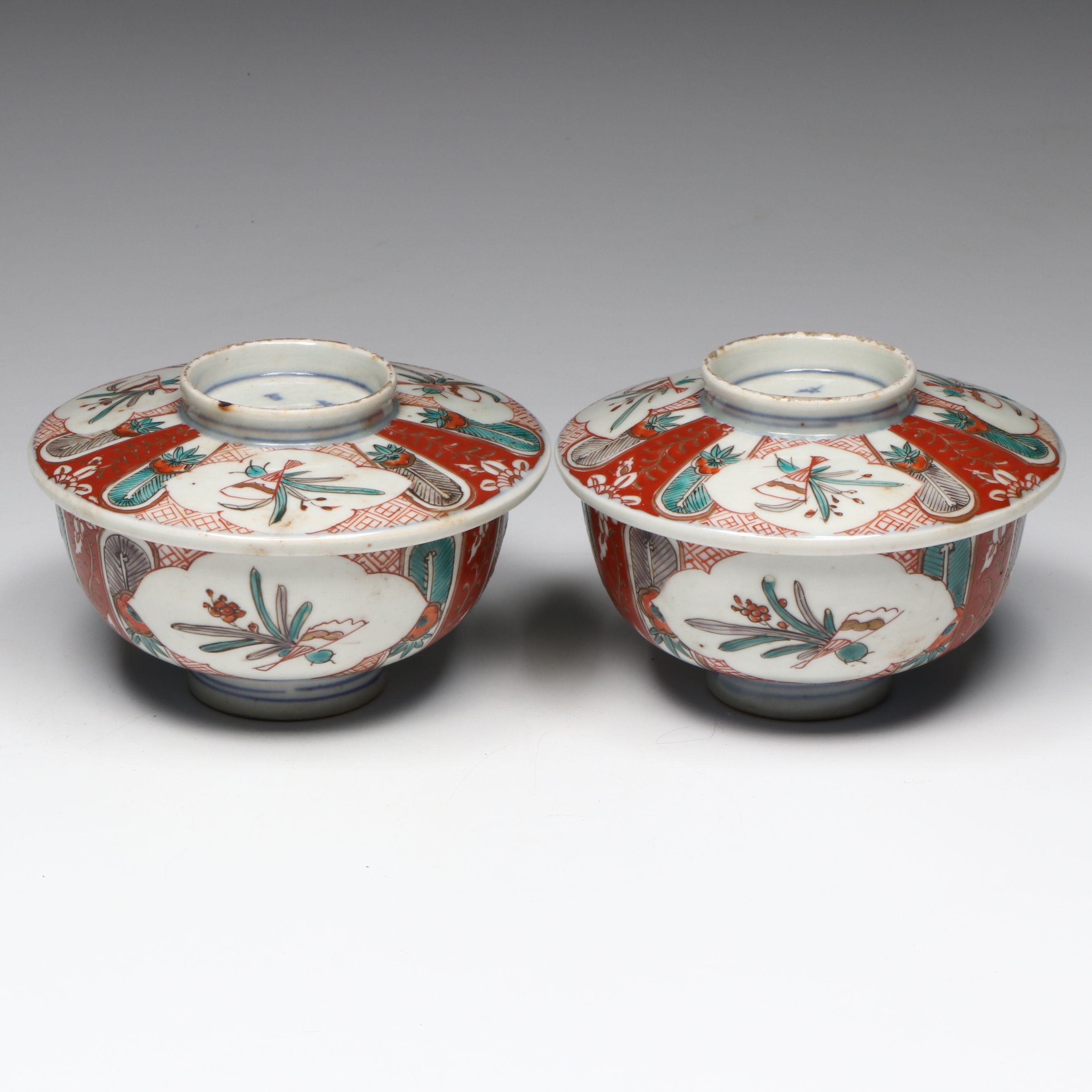 Antique Japanese Late Edo to Early Meiji Imari Arita Ware Porcelain Lidded Bowls