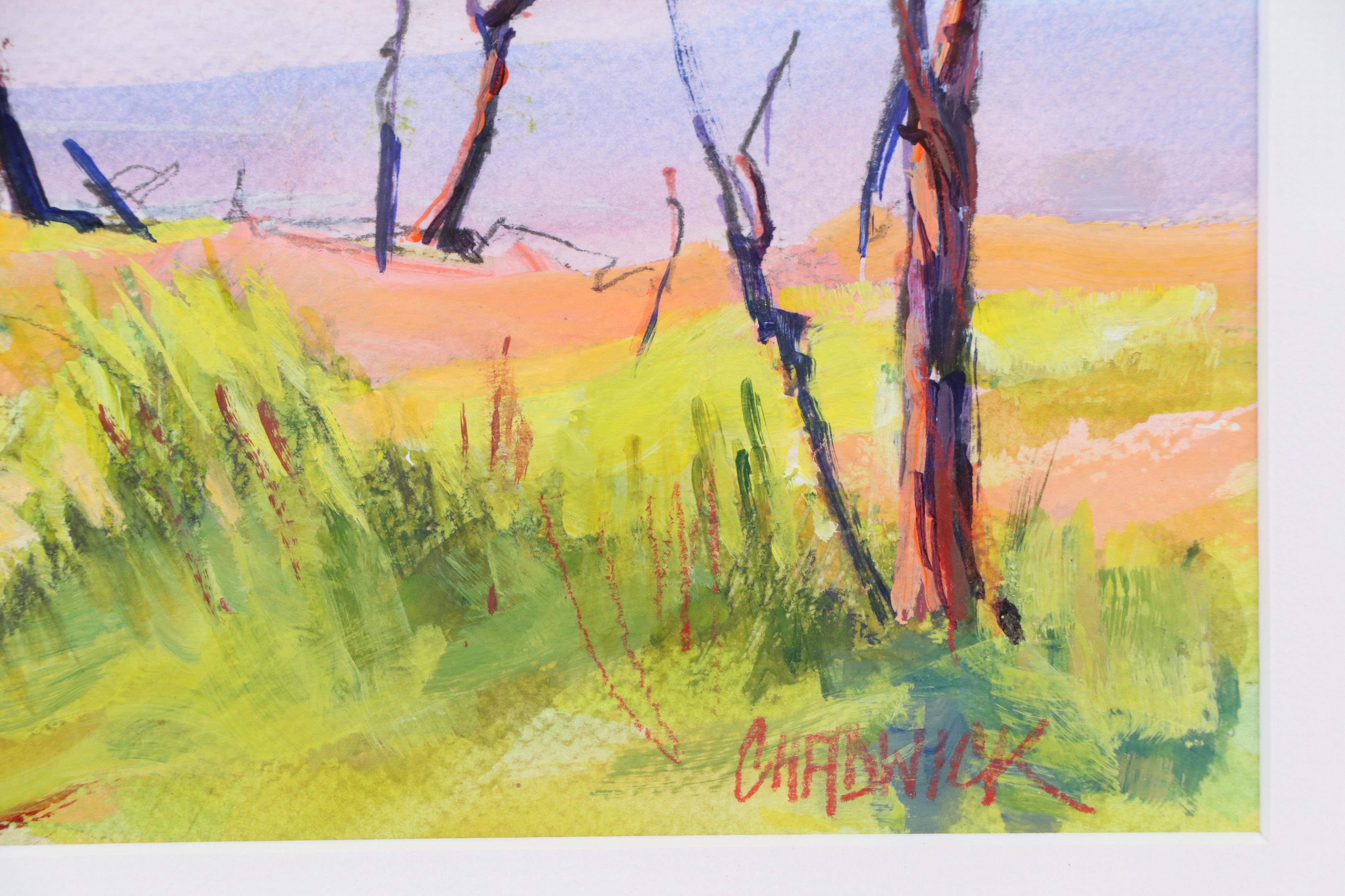 Oil Painting of Bare Trees on Lake's Edge, 21st Century