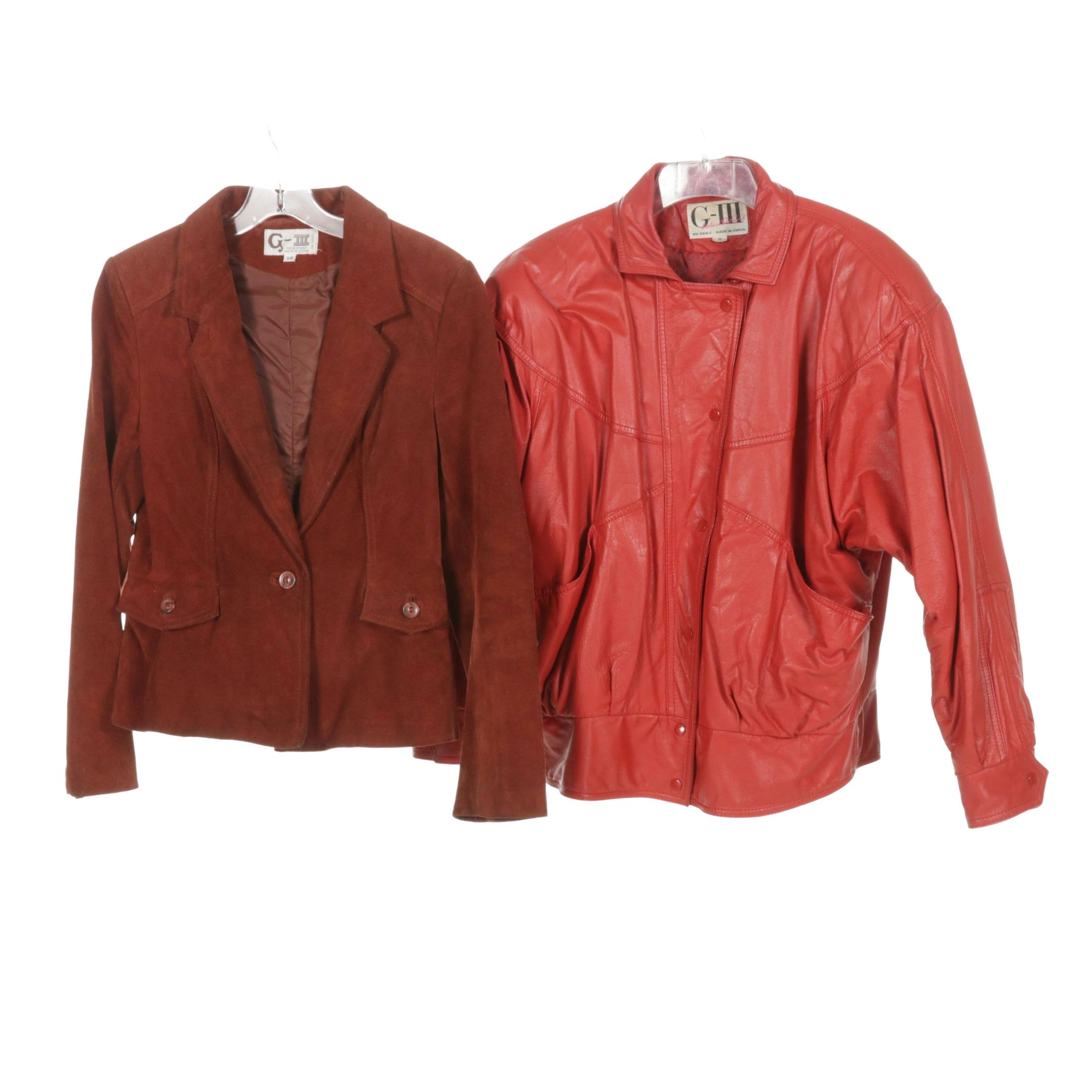 1980s G-III Scarlet Leather Jacket and 1970s Rust Suede Blazer