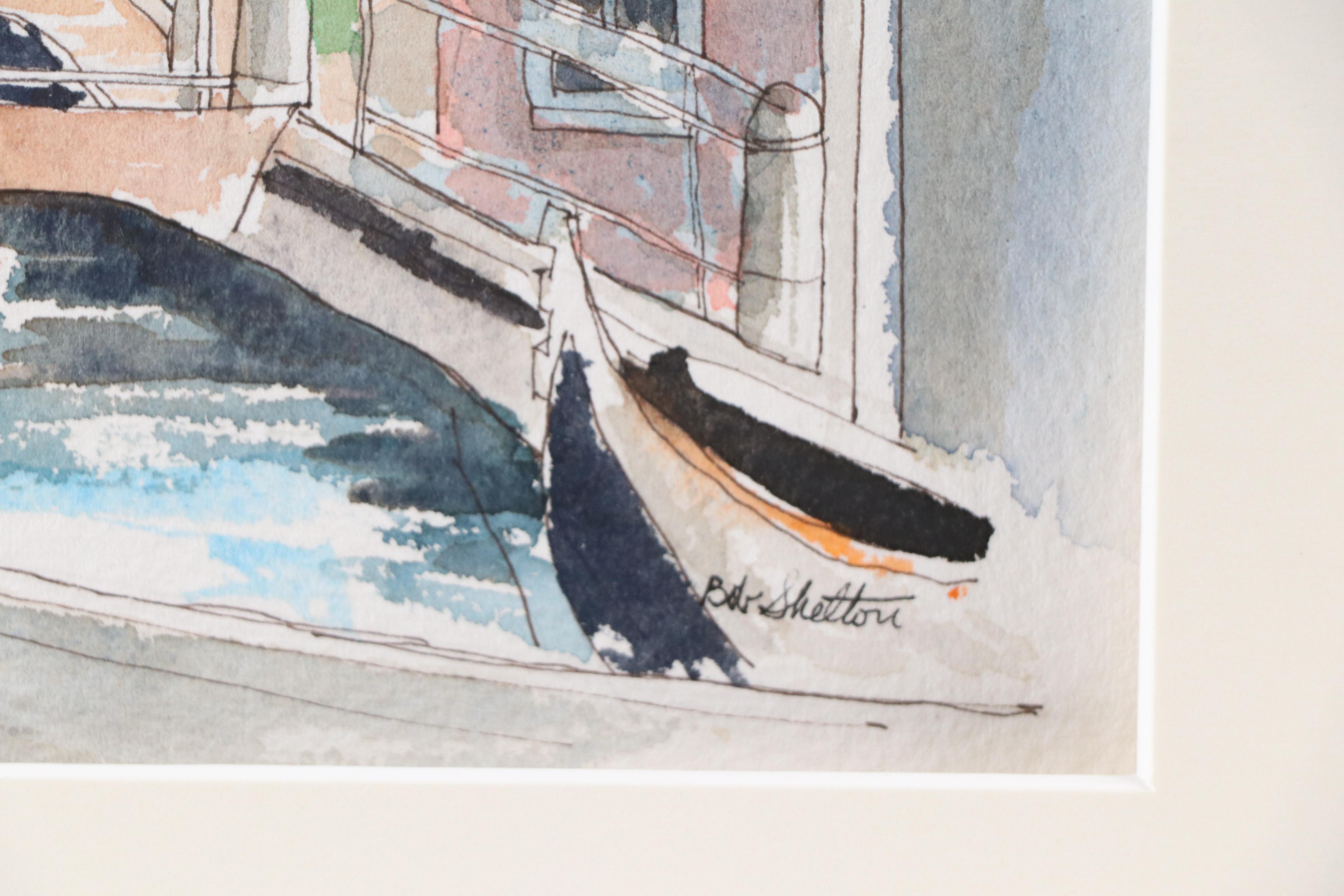 Bob Shelton Watercolor Painting of Small Venetian Bridge, 21st Century