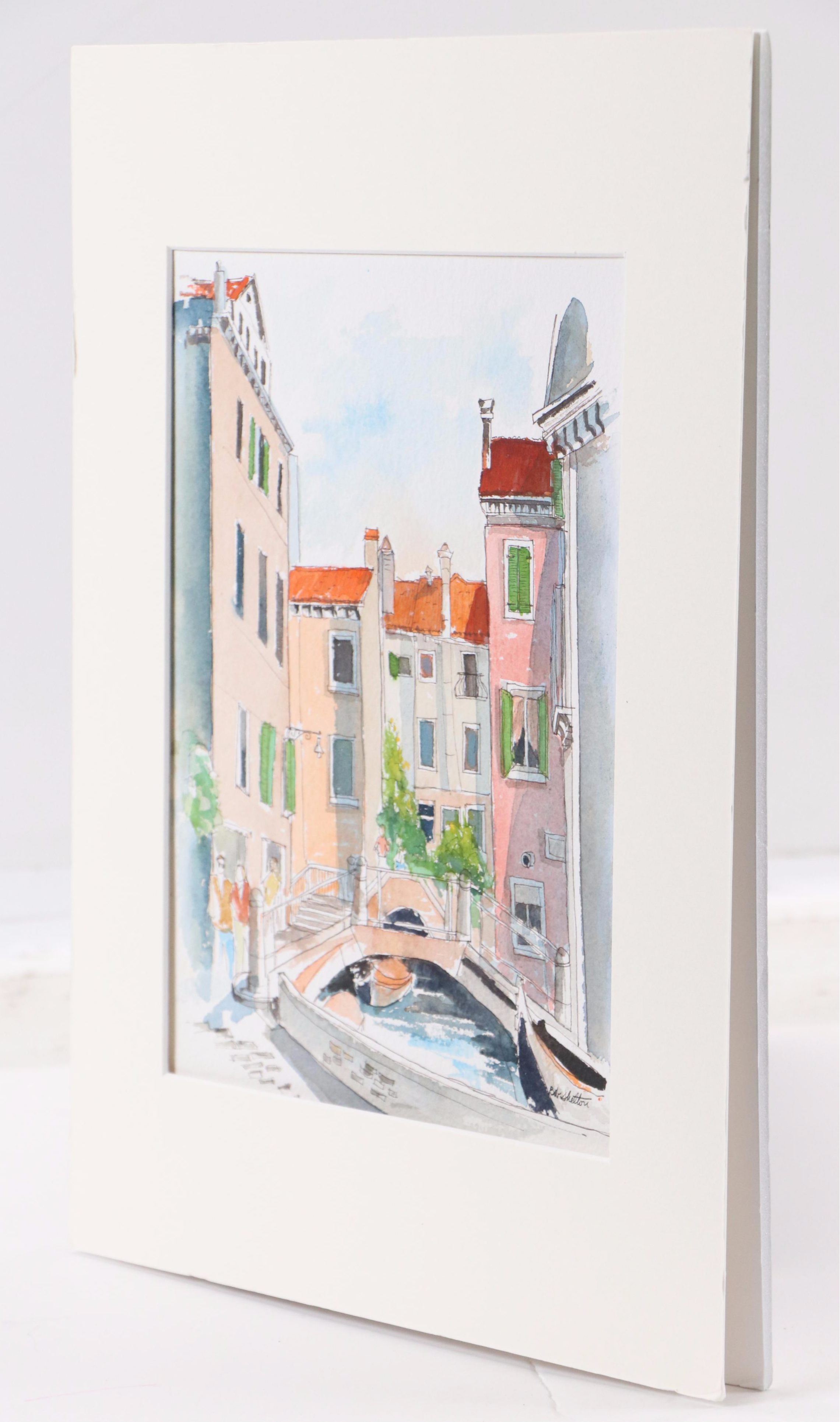 Bob Shelton Watercolor Painting of Small Venetian Bridge, 21st Century