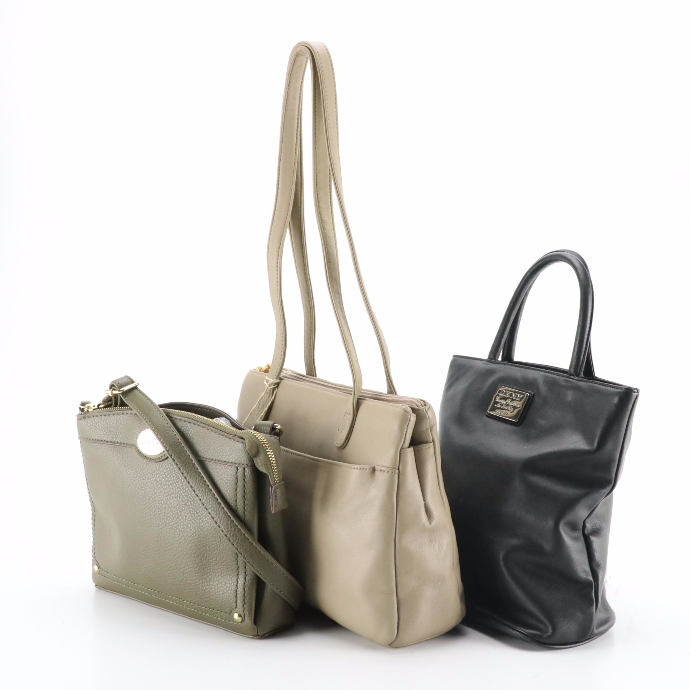Stone Mountain Leather Shoulder Bag, DKNY Black Leather Top Handle Tote & More