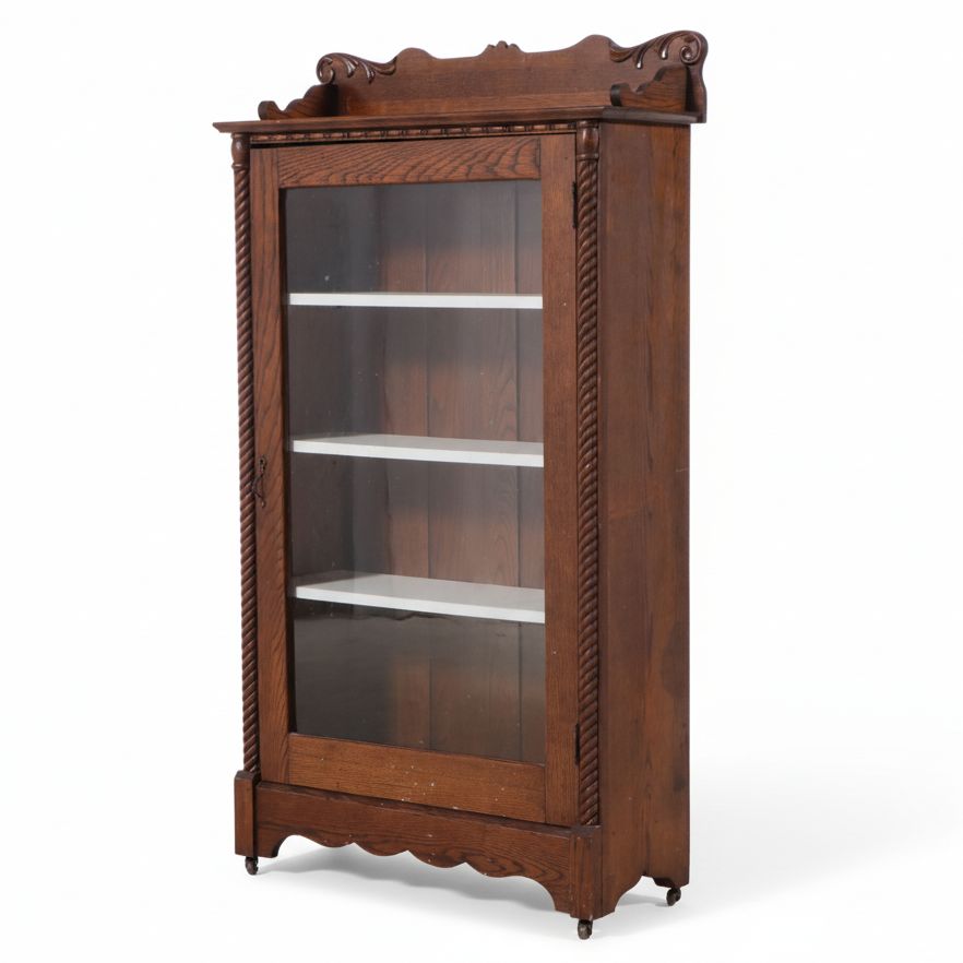 Antique Victorian Dark Oak China Cabinet