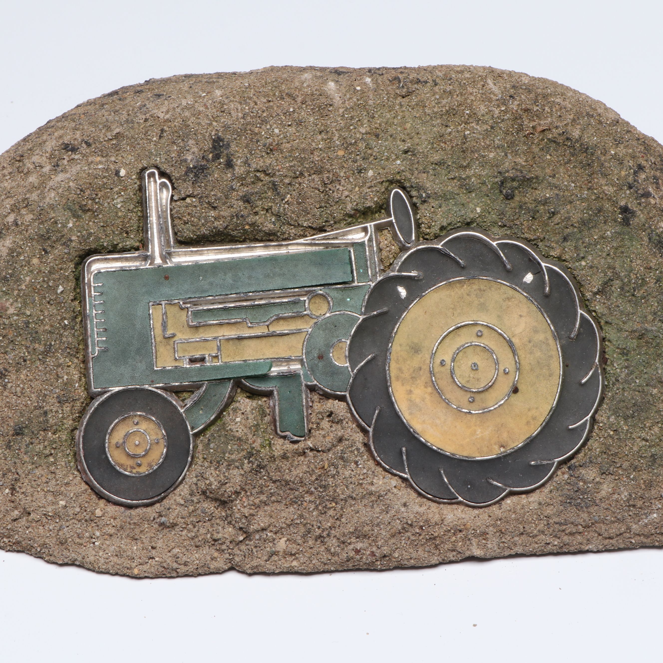 Concrete Doorstop with Inlaid Tractor Plaque