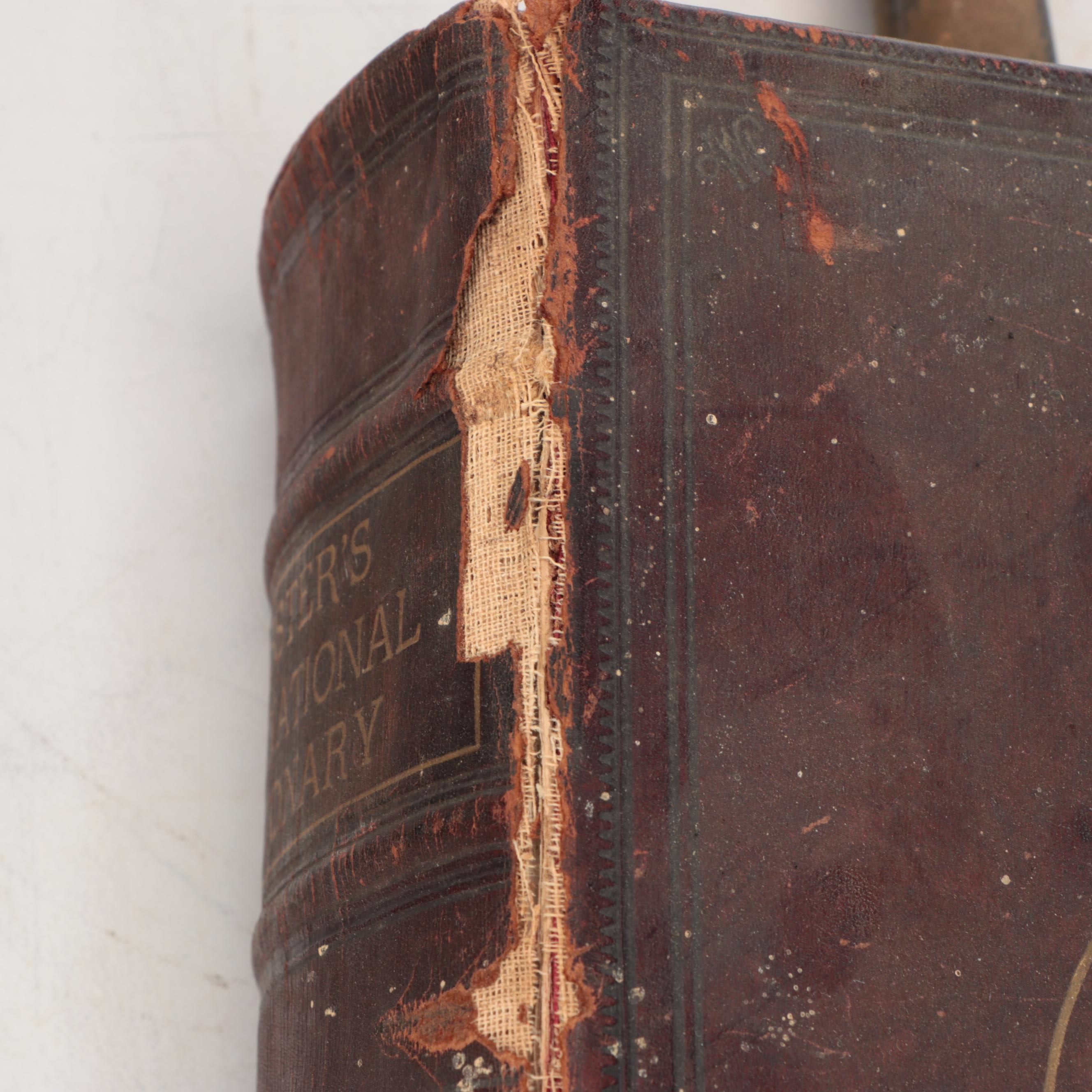 "Webster's International Dictionary" with Wooden Dictionary Holder