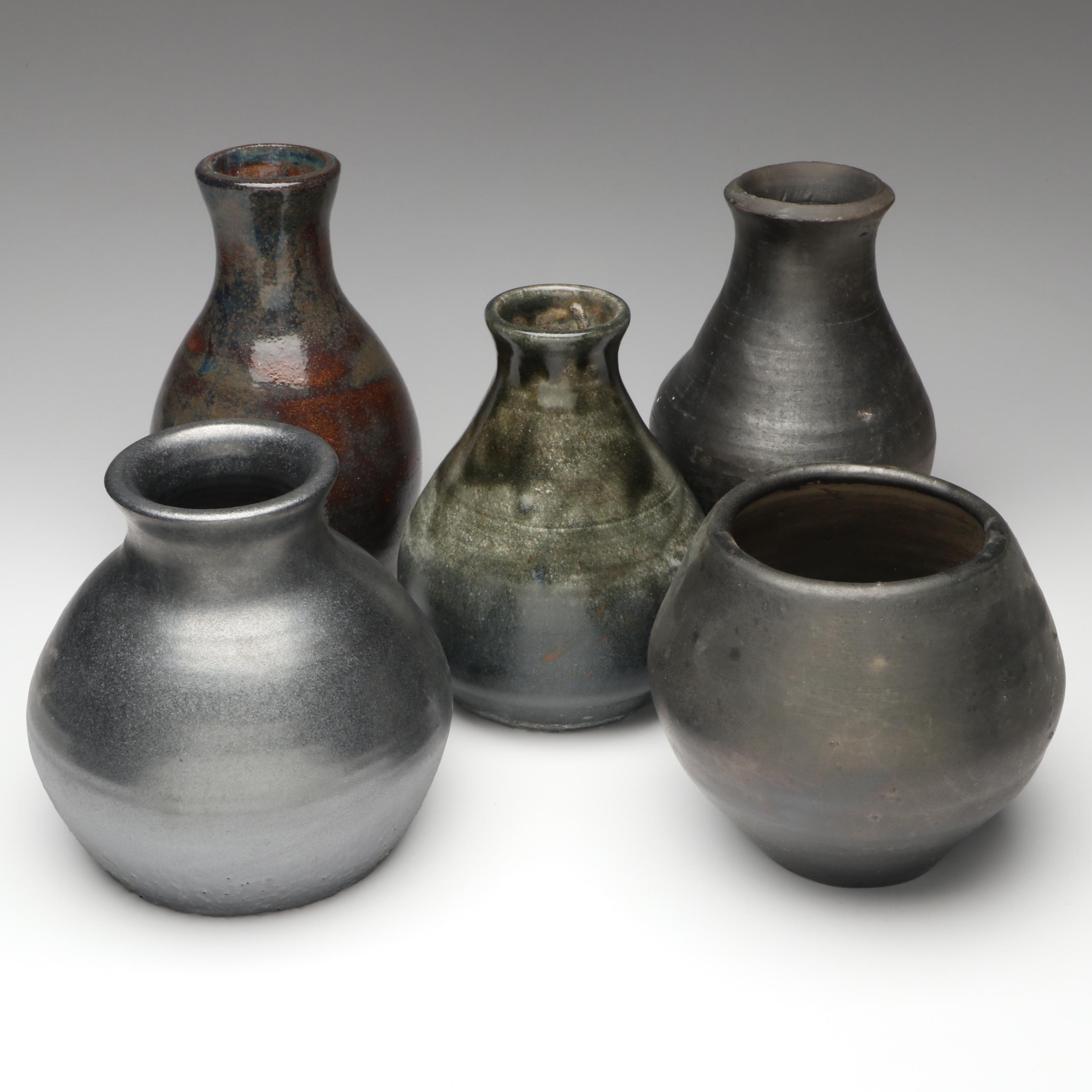 Artist Signed Metallic Glaze and Other Studio Art Pottery Vases