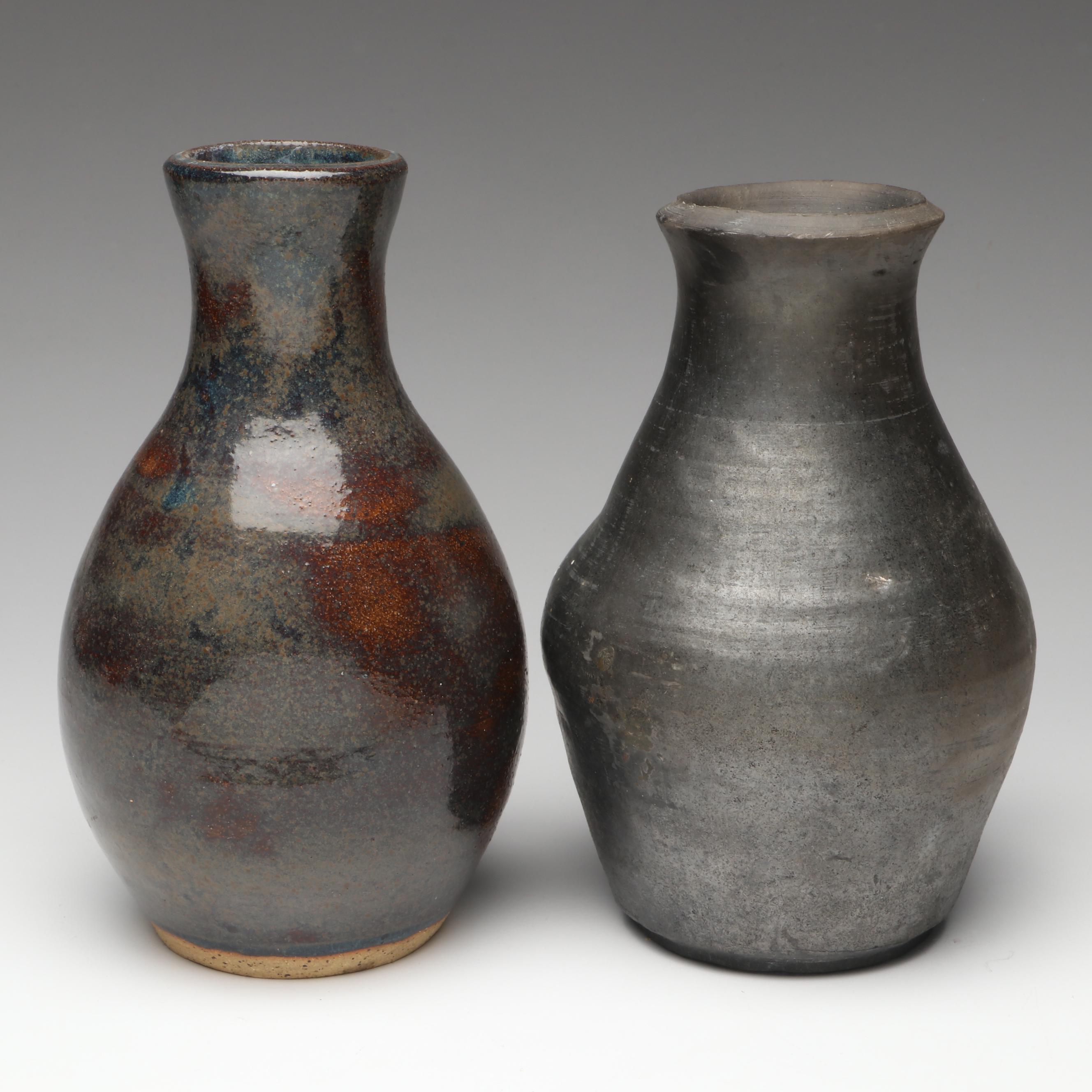 Artist Signed Metallic Glaze and Other Studio Art Pottery Vases