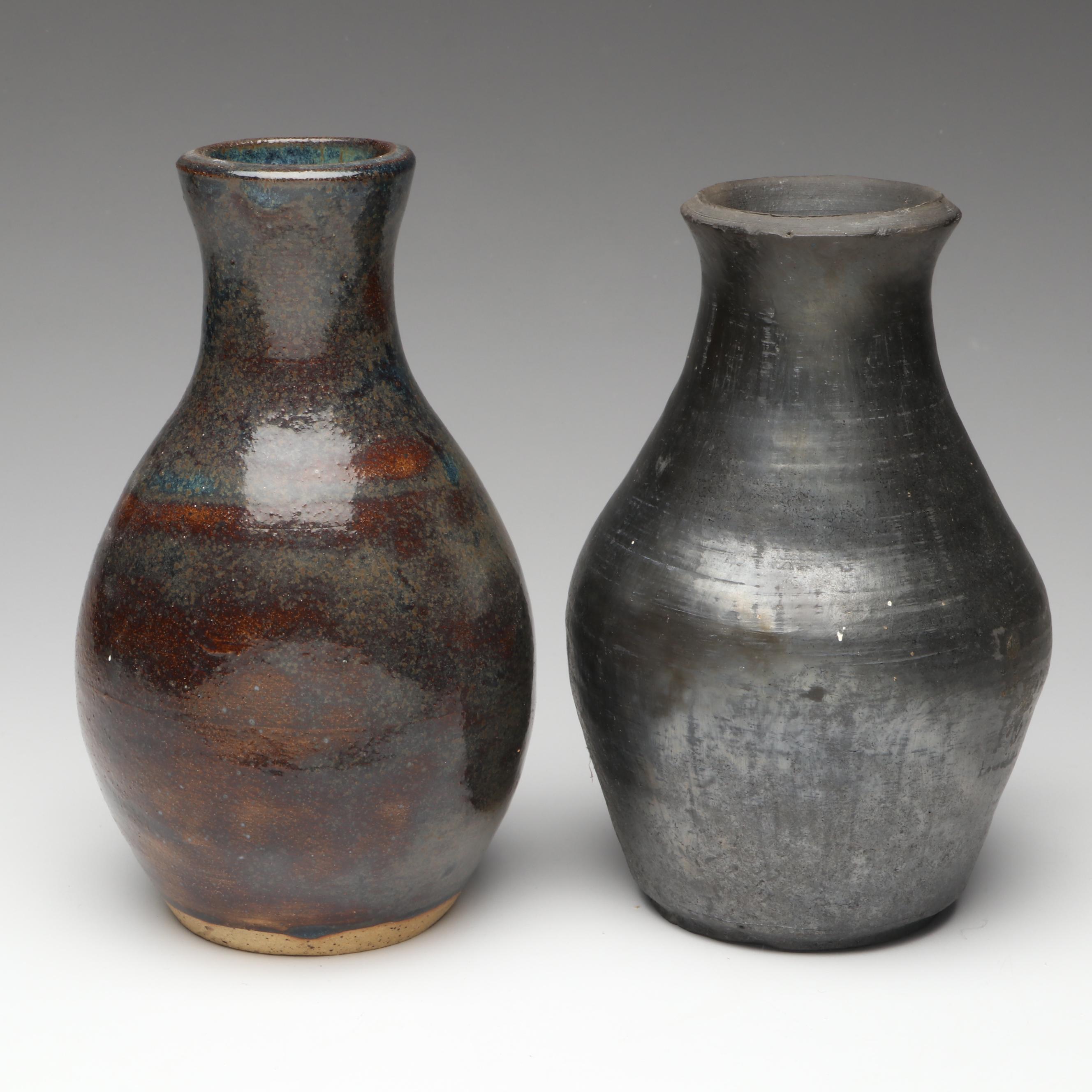 Artist Signed Metallic Glaze and Other Studio Art Pottery Vases