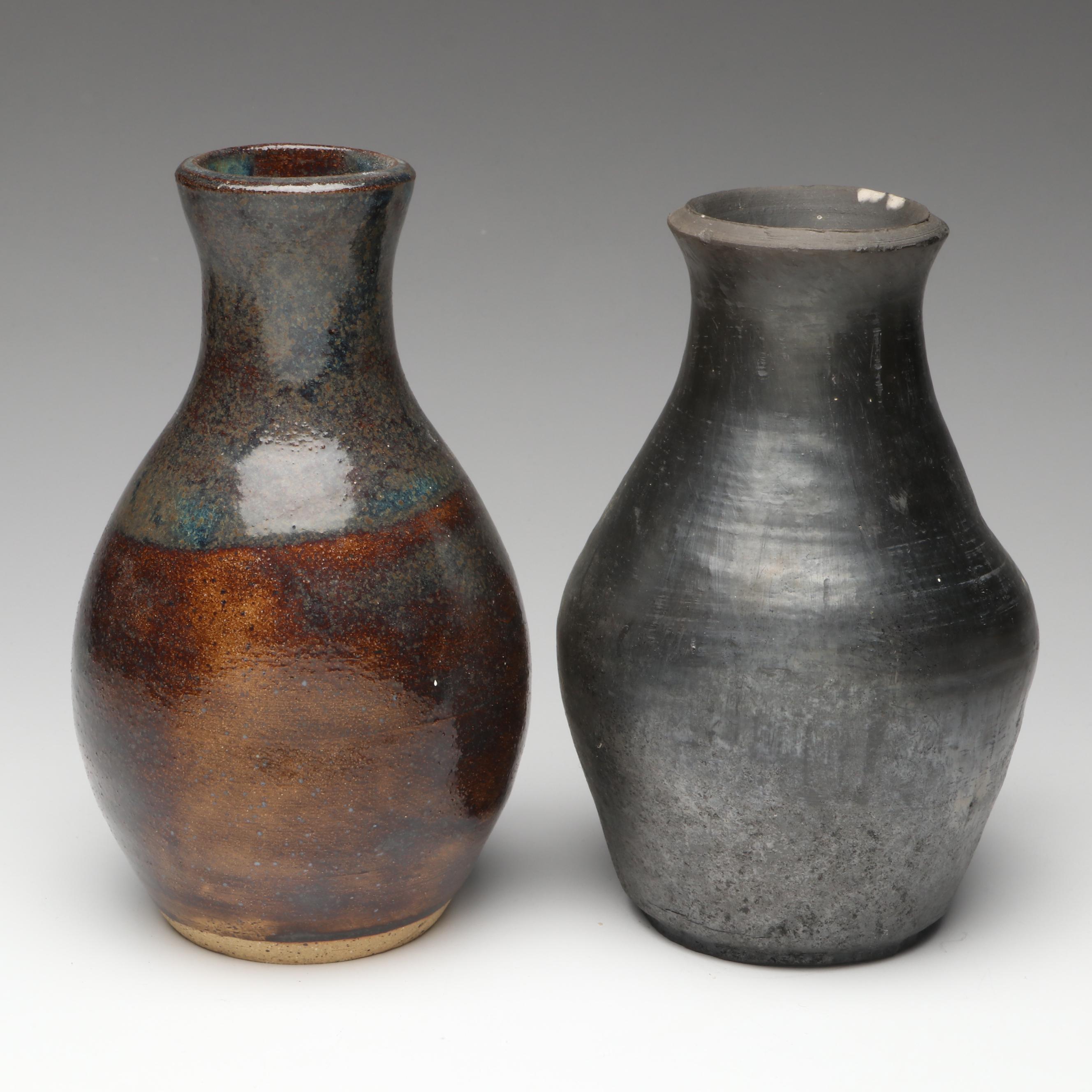 Artist Signed Metallic Glaze and Other Studio Art Pottery Vases