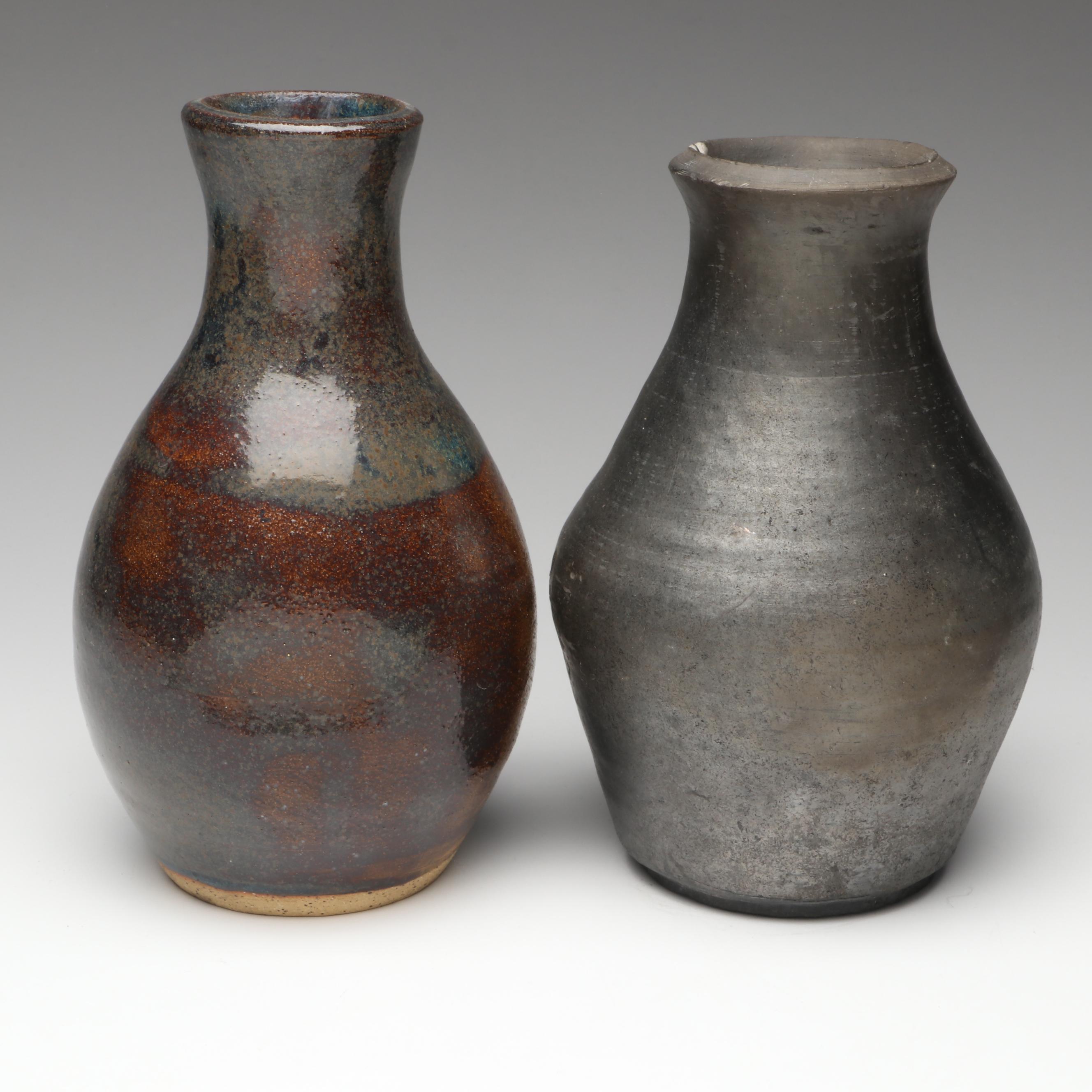 Artist Signed Metallic Glaze and Other Studio Art Pottery Vases