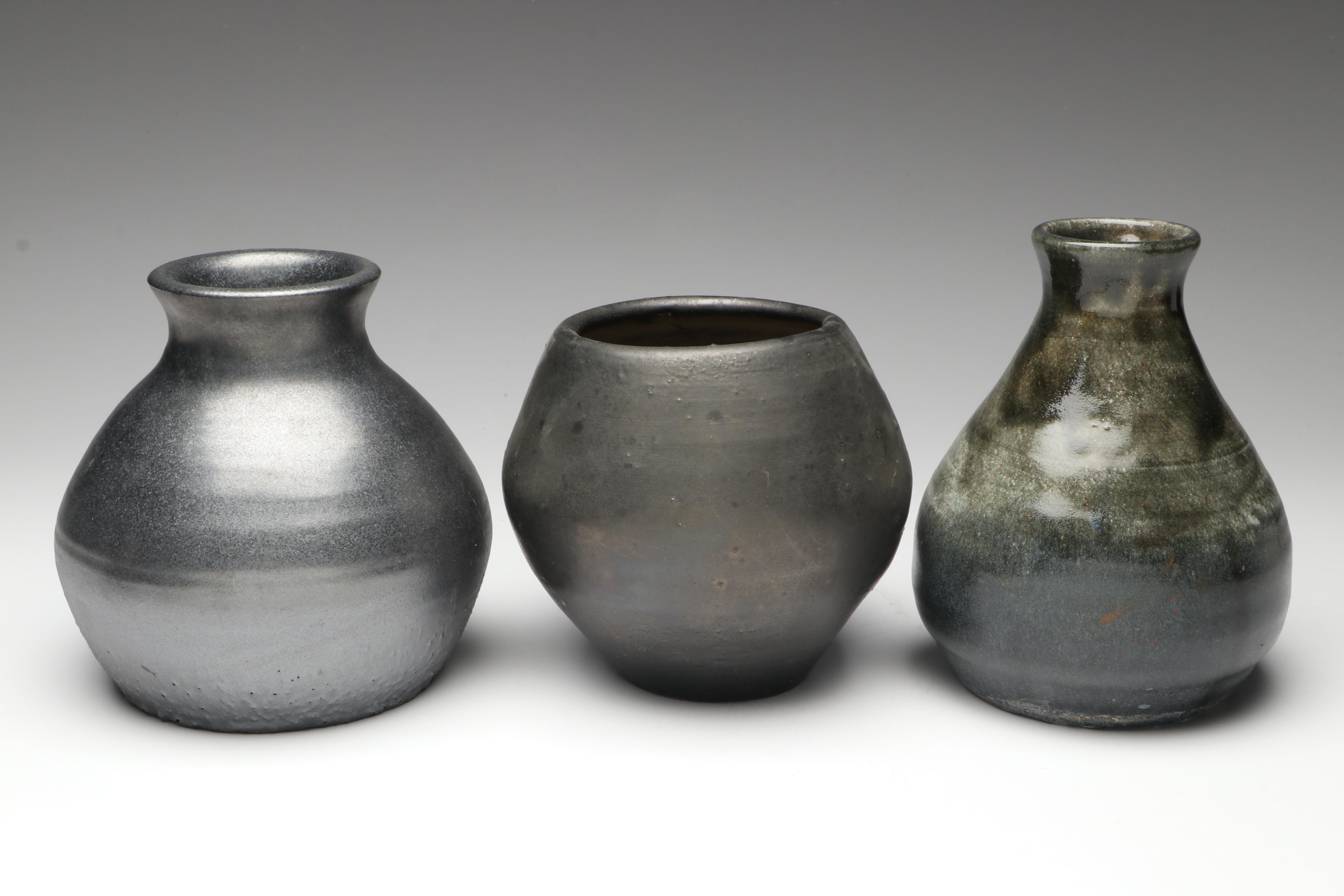 Artist Signed Metallic Glaze and Other Studio Art Pottery Vases