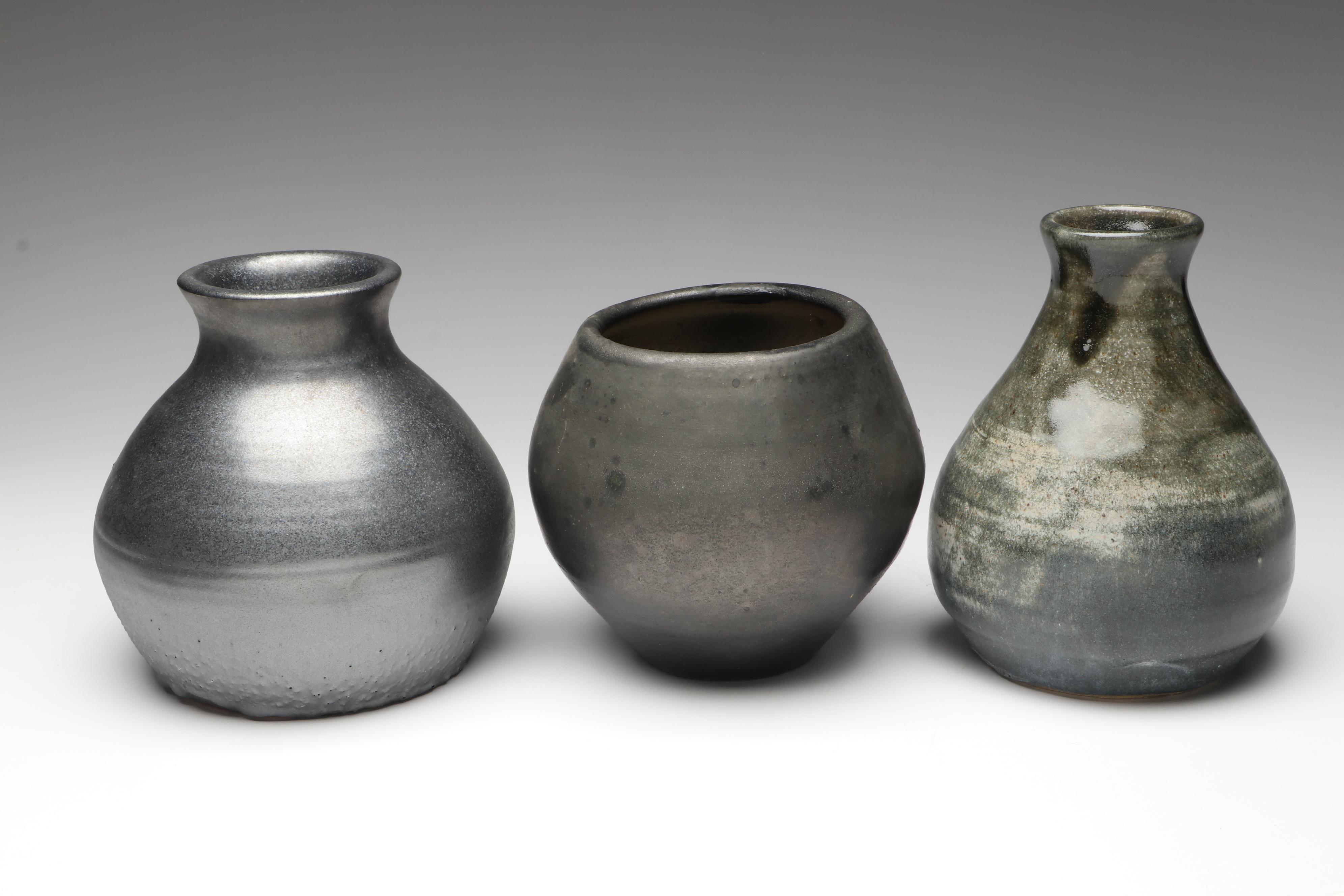 Artist Signed Metallic Glaze and Other Studio Art Pottery Vases