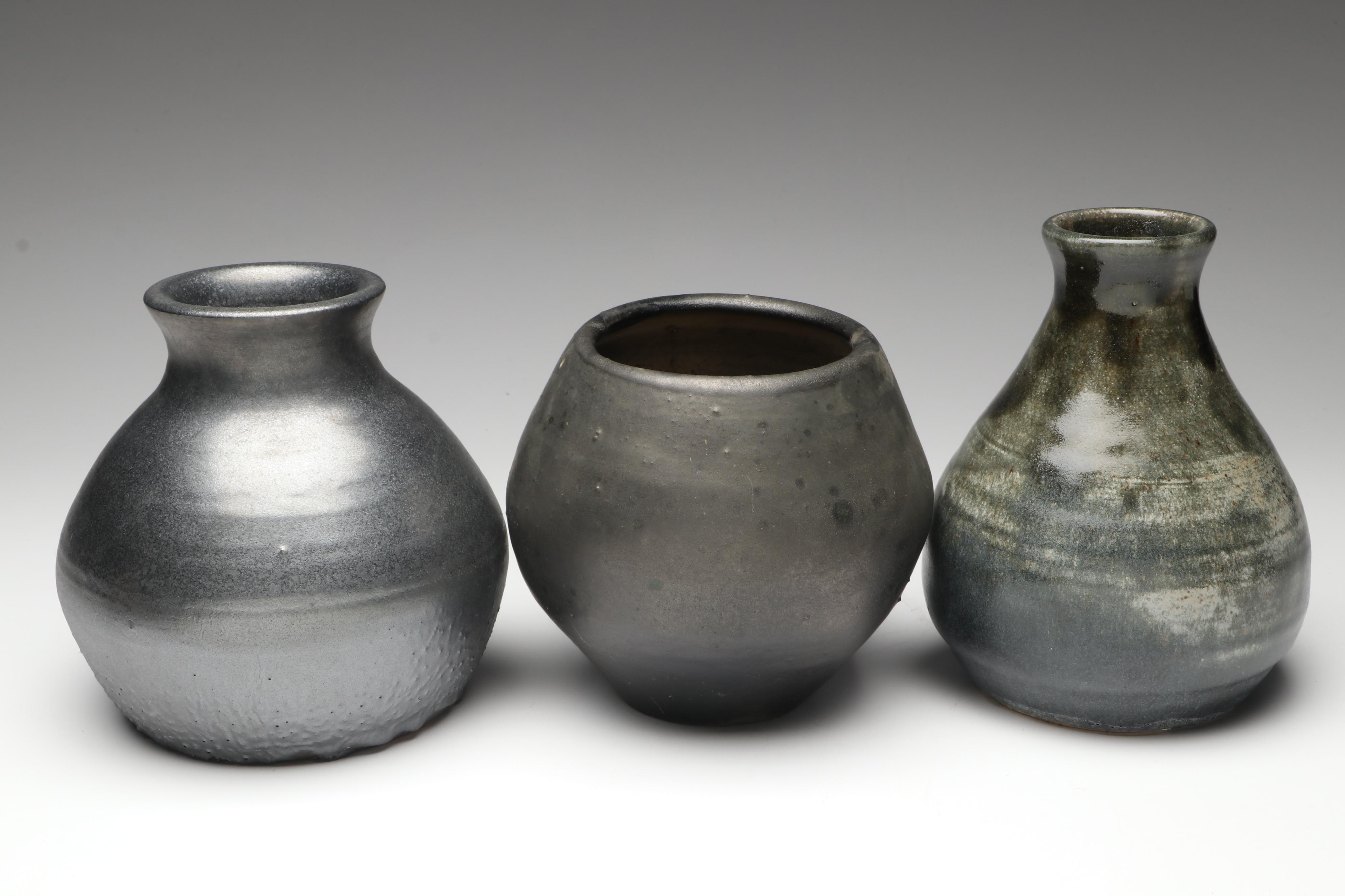 Artist Signed Metallic Glaze and Other Studio Art Pottery Vases