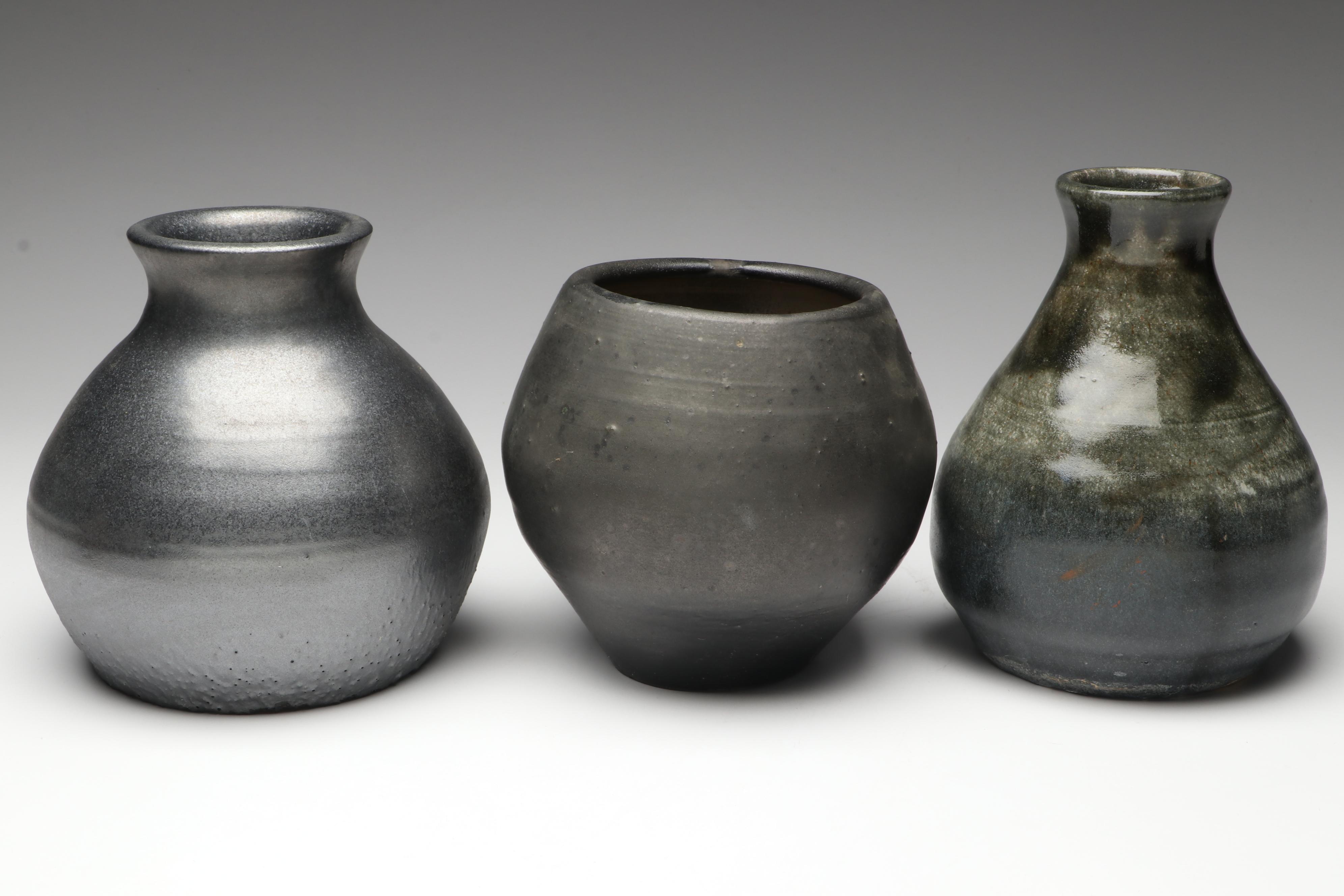 Artist Signed Metallic Glaze and Other Studio Art Pottery Vases