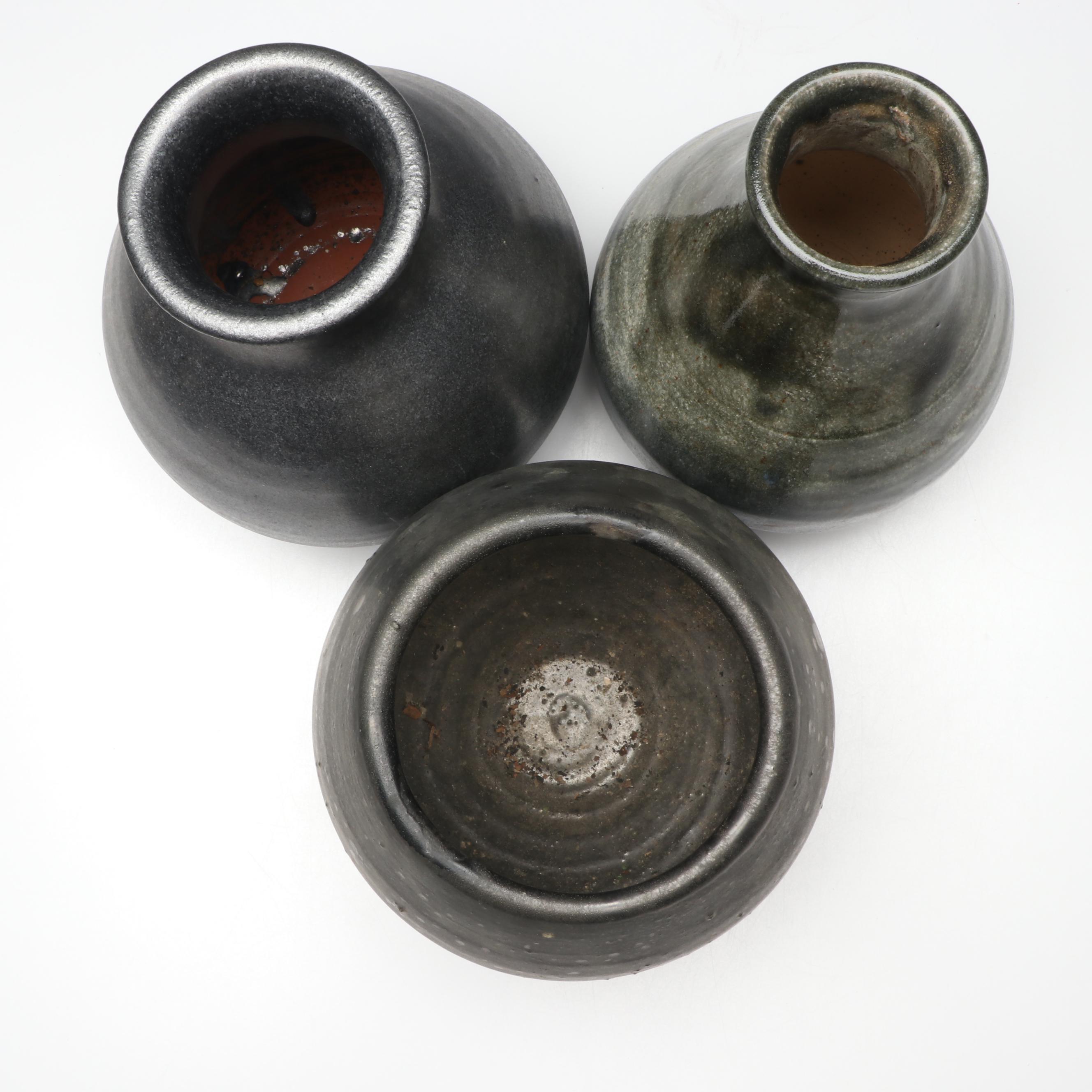 Artist Signed Metallic Glaze and Other Studio Art Pottery Vases