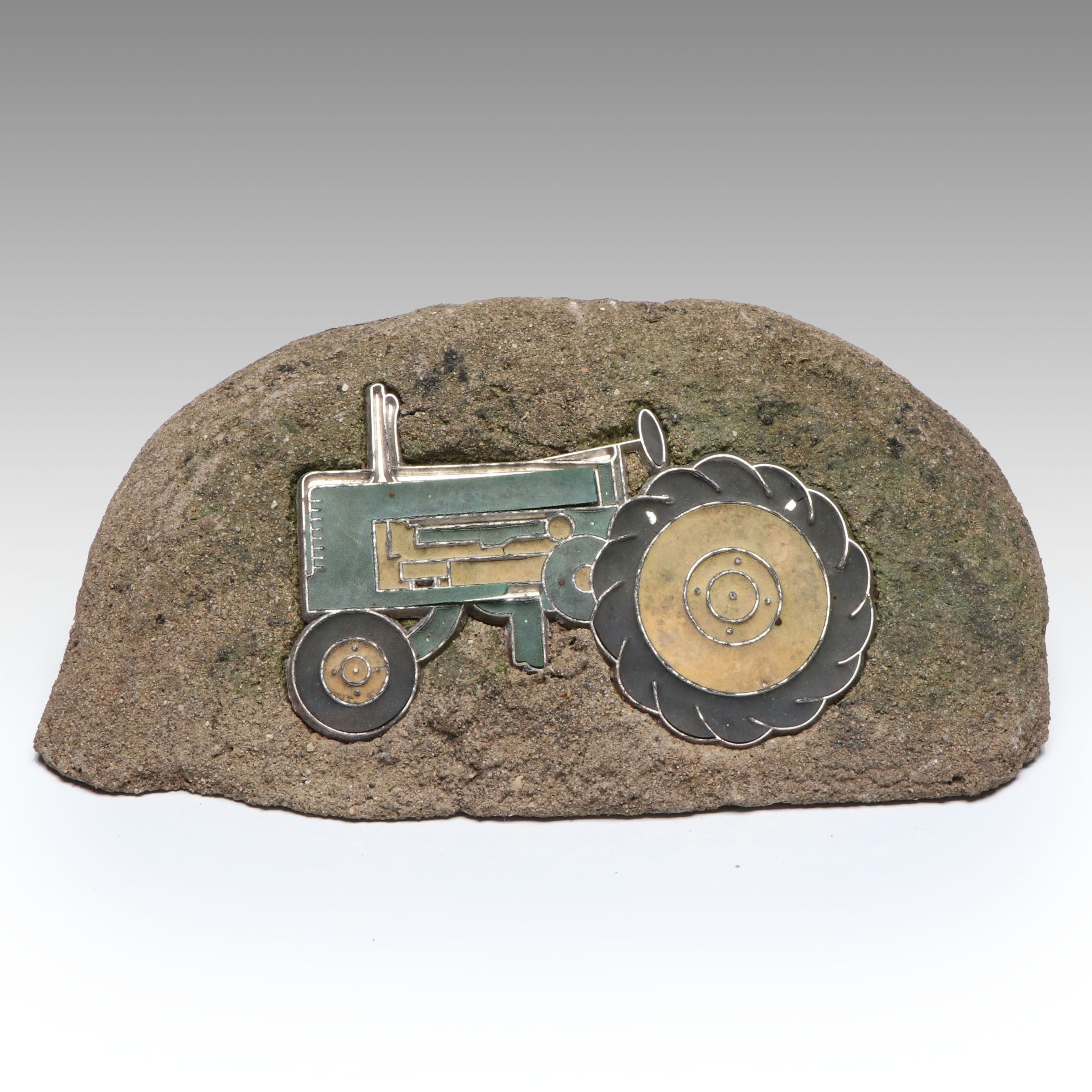 Concrete Doorstop with Inlaid Tractor Plaque
