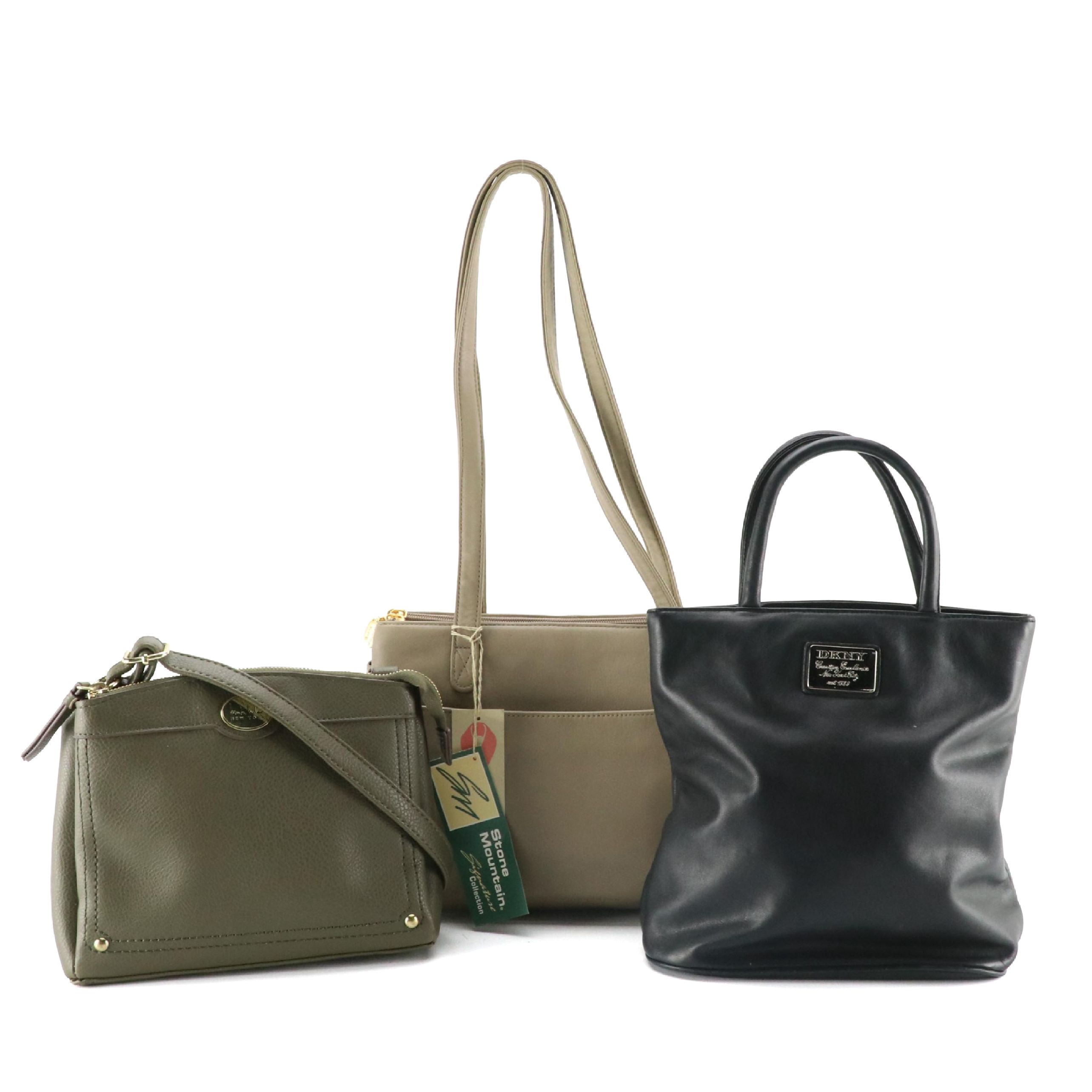 Stone Mountain Leather Shoulder Bag, DKNY Black Leather Top Handle Tote & More