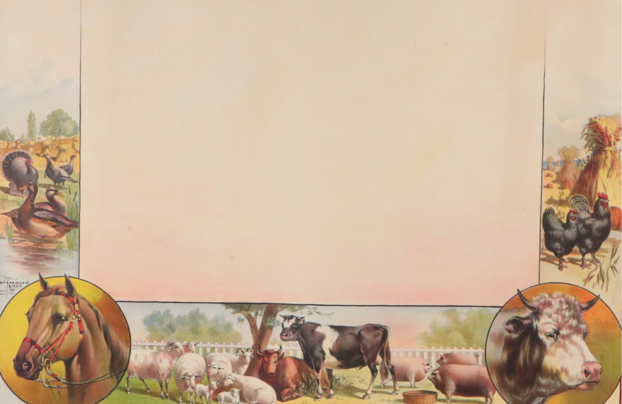 The Donaldson Lithographing Co. Color Lithograph with Farm Animal Border