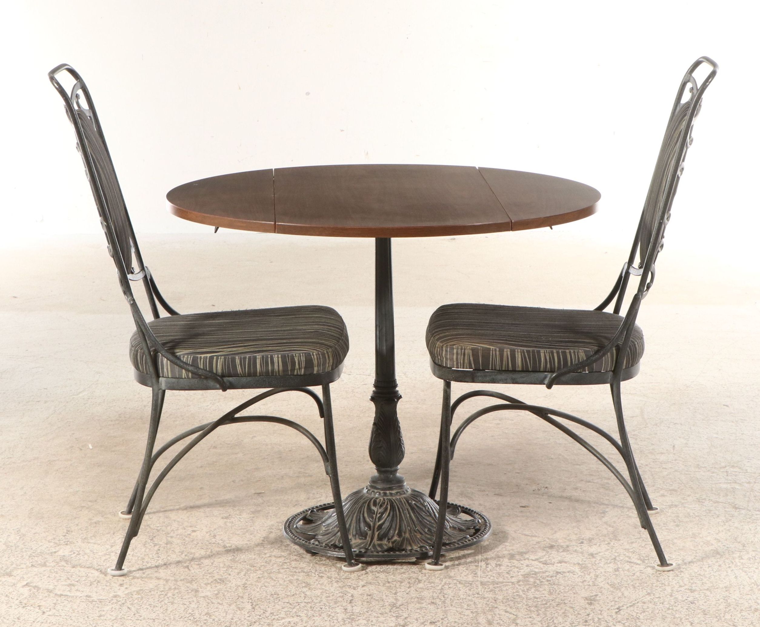 Pair of Wrought Iron Side Chairs with Drop-Leaf Bistro Table