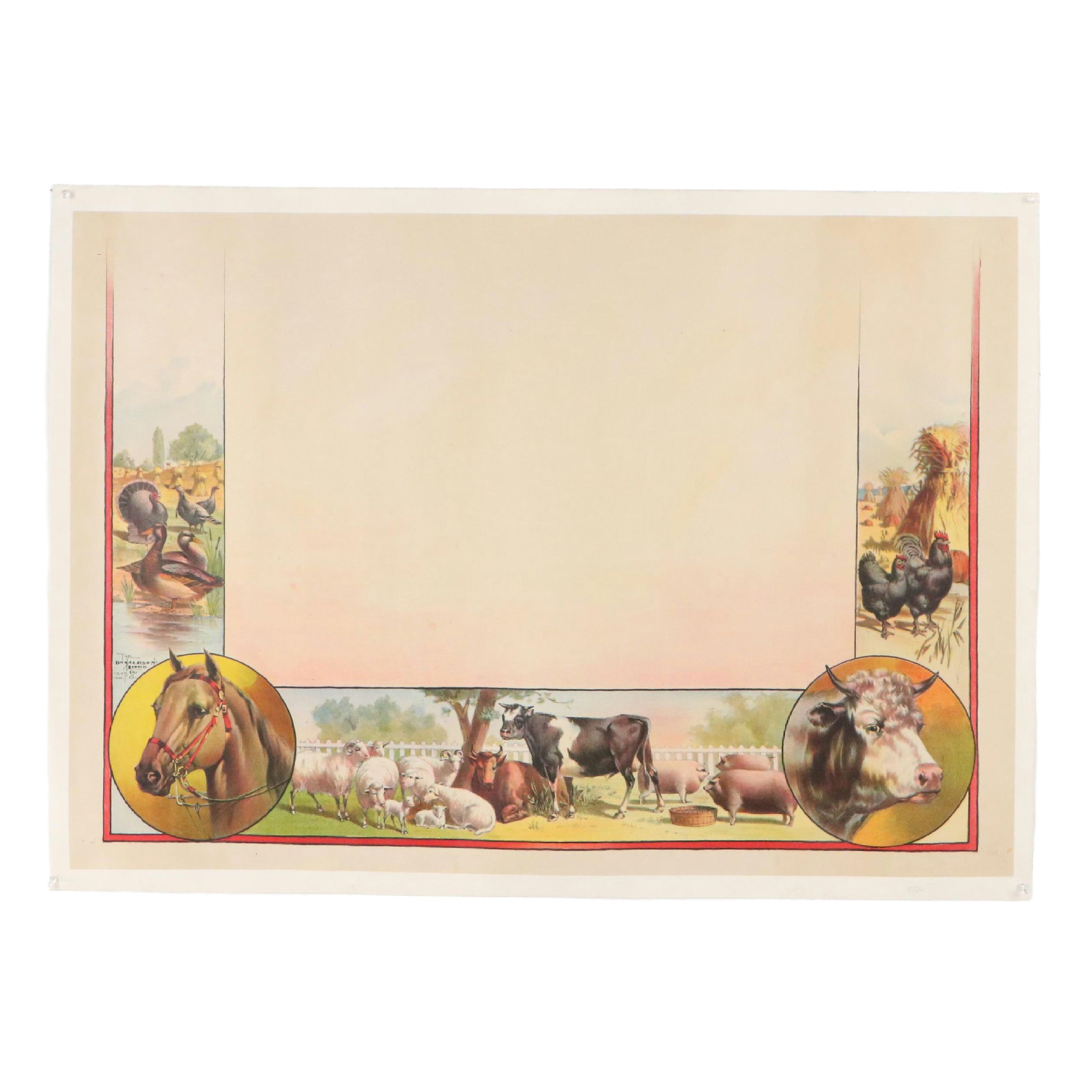 The Donaldson Lithographing Co. Color Lithograph with Farm Animal Border