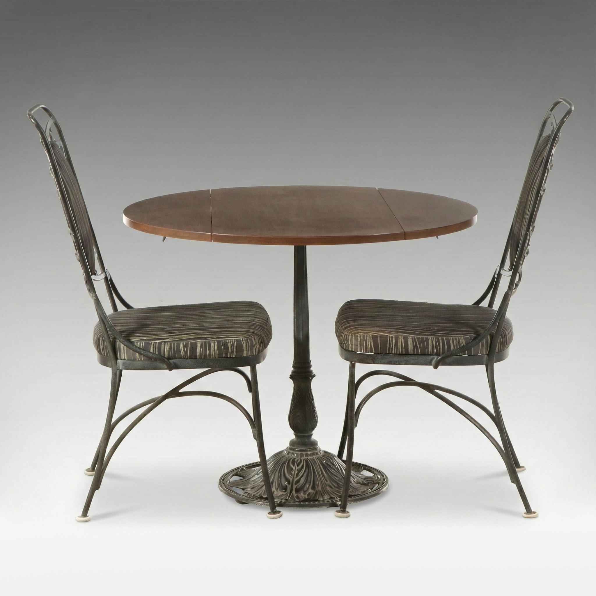 Pair of Wrought Iron Side Chairs with Drop-Leaf Bistro Table