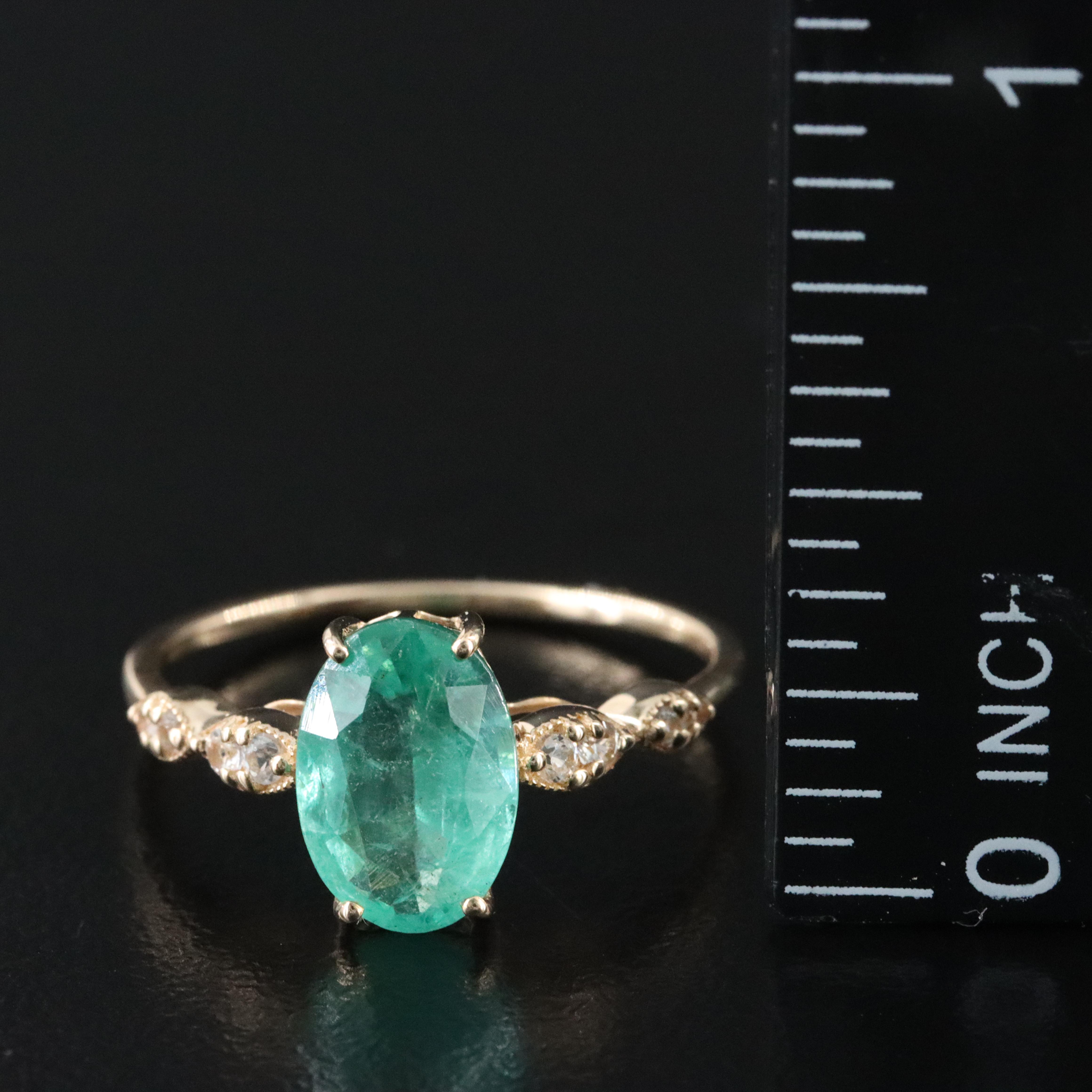 14K 1.45 CT Emerald and White Sapphire Ring