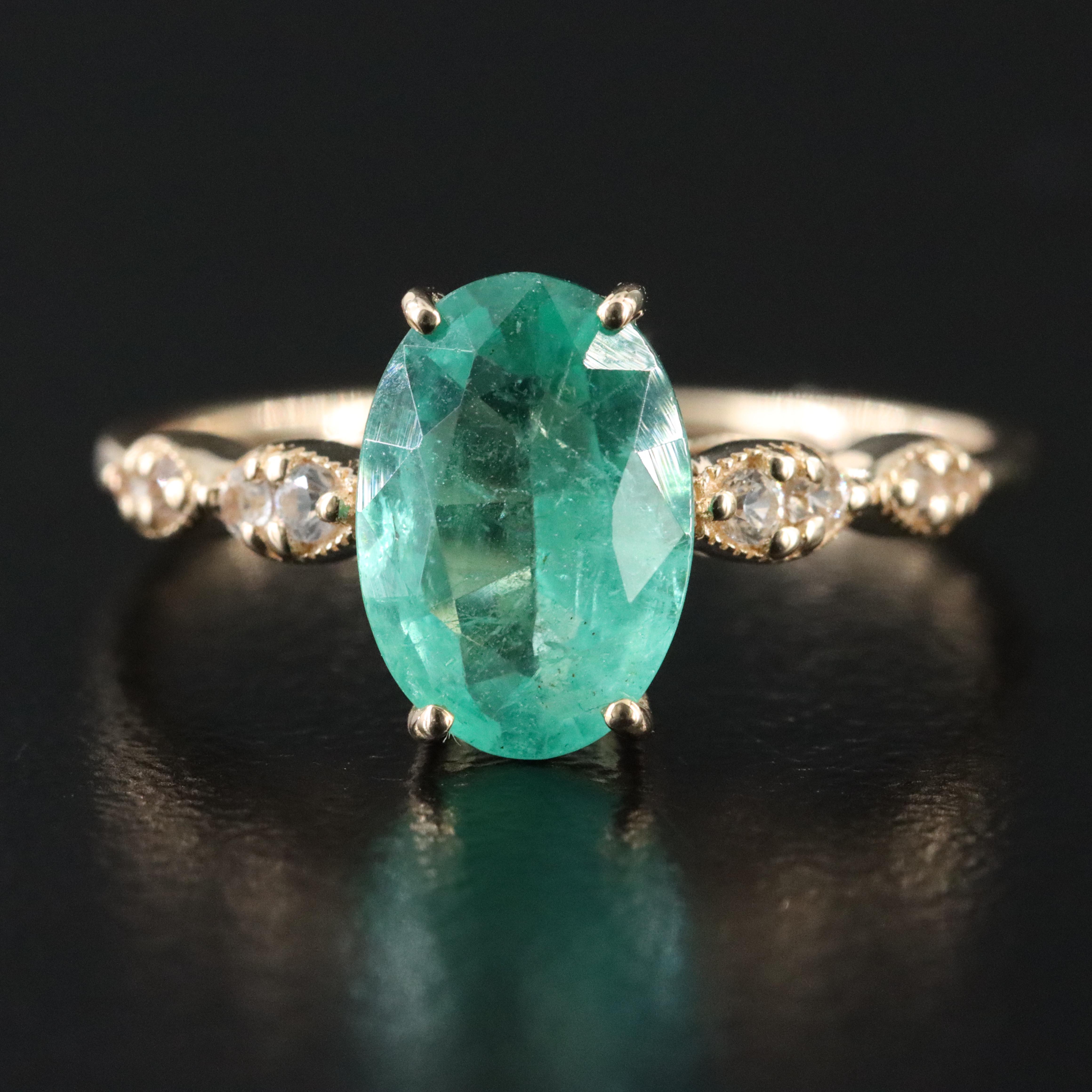 14K 1.45 CT Emerald and White Sapphire Ring