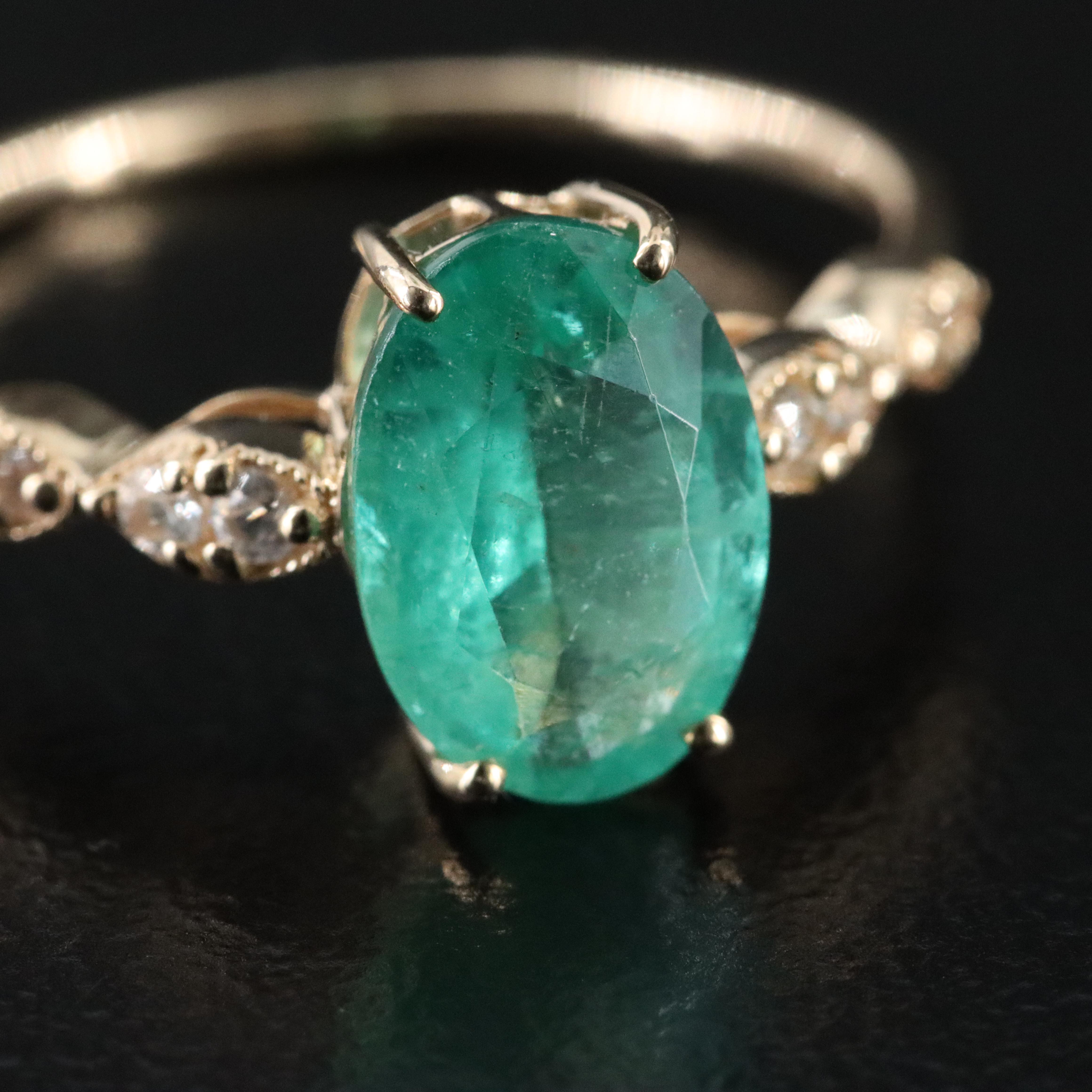 14K 1.45 CT Emerald and White Sapphire Ring