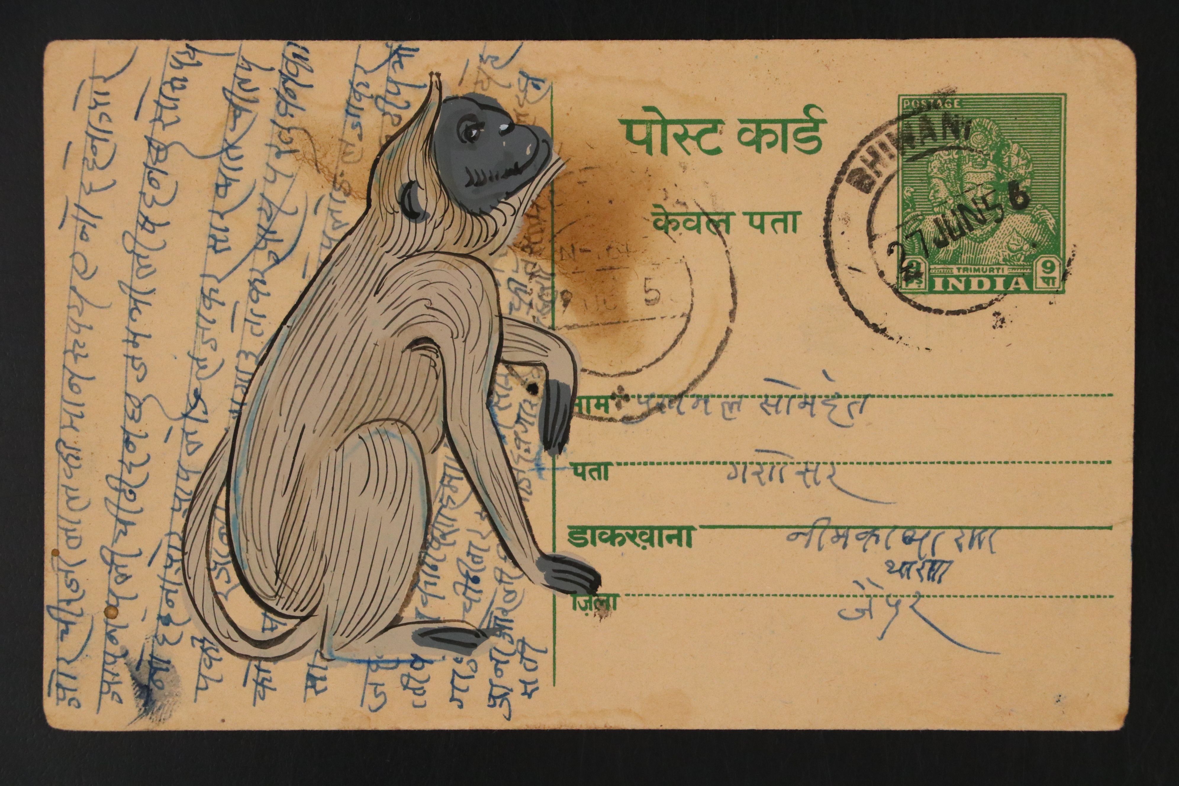 Vintage Indian Rajasthani Miniature Gouache Paintings on Postcards, Mid-20th C.