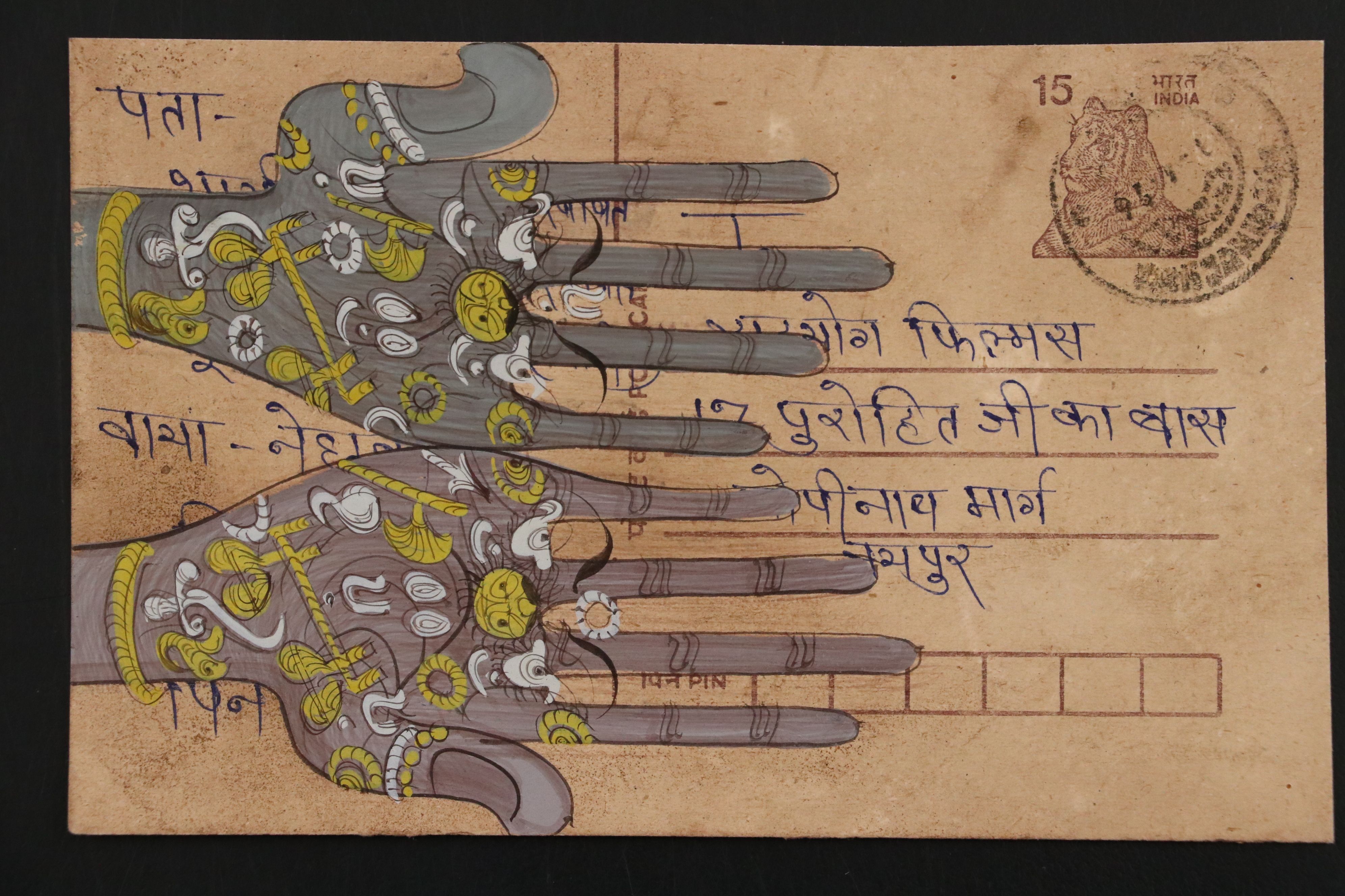 Vintage Indian Rajasthani Miniature Gouache Paintings on Postcards, Mid-20th C.