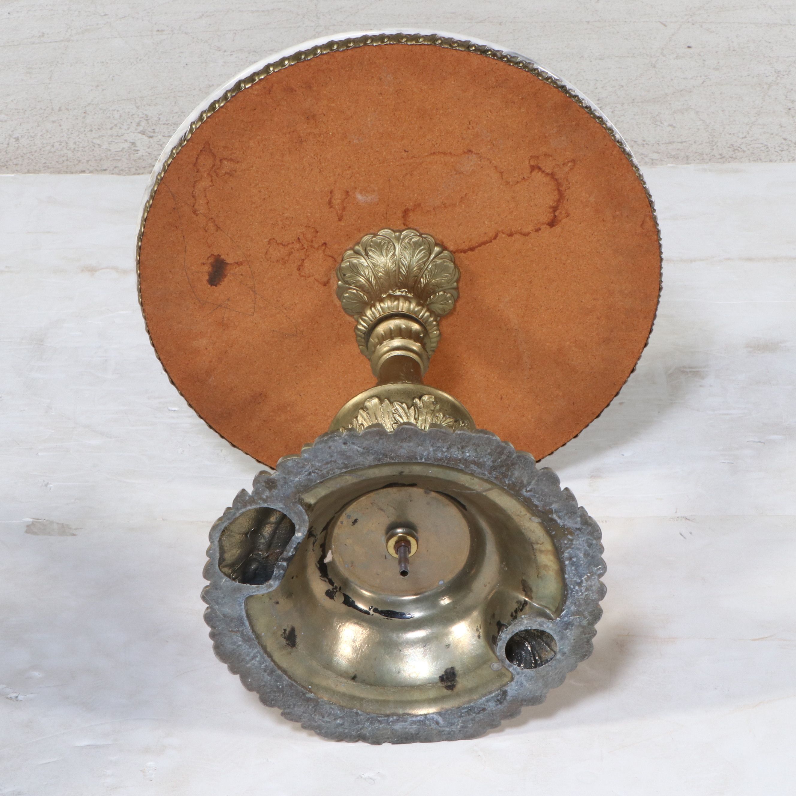 Baroque Style Brass Pedestal Accent Tables with Marble Tops