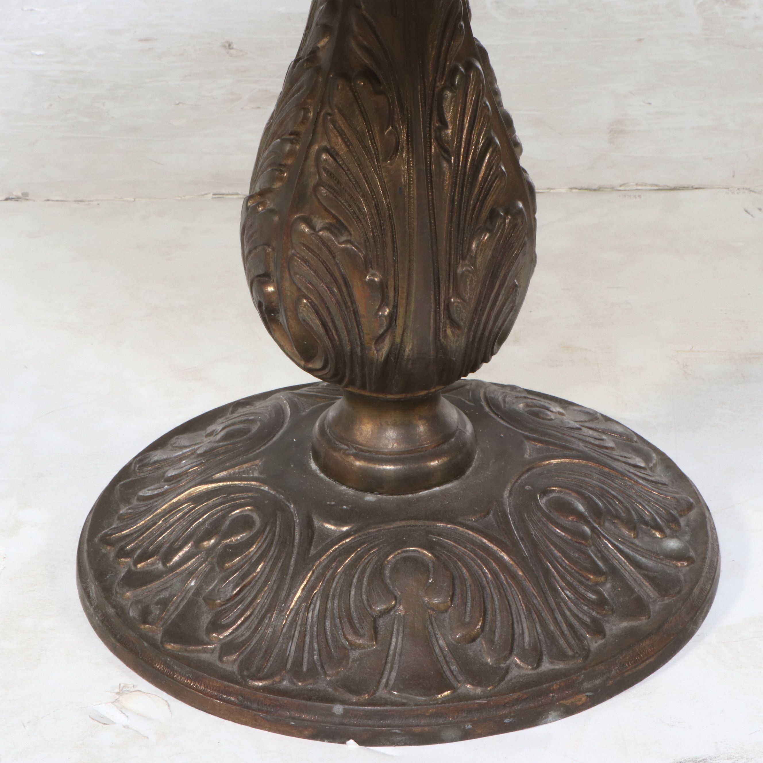 Baroque Style Brass Pedestal Accent Tables with Marble Tops