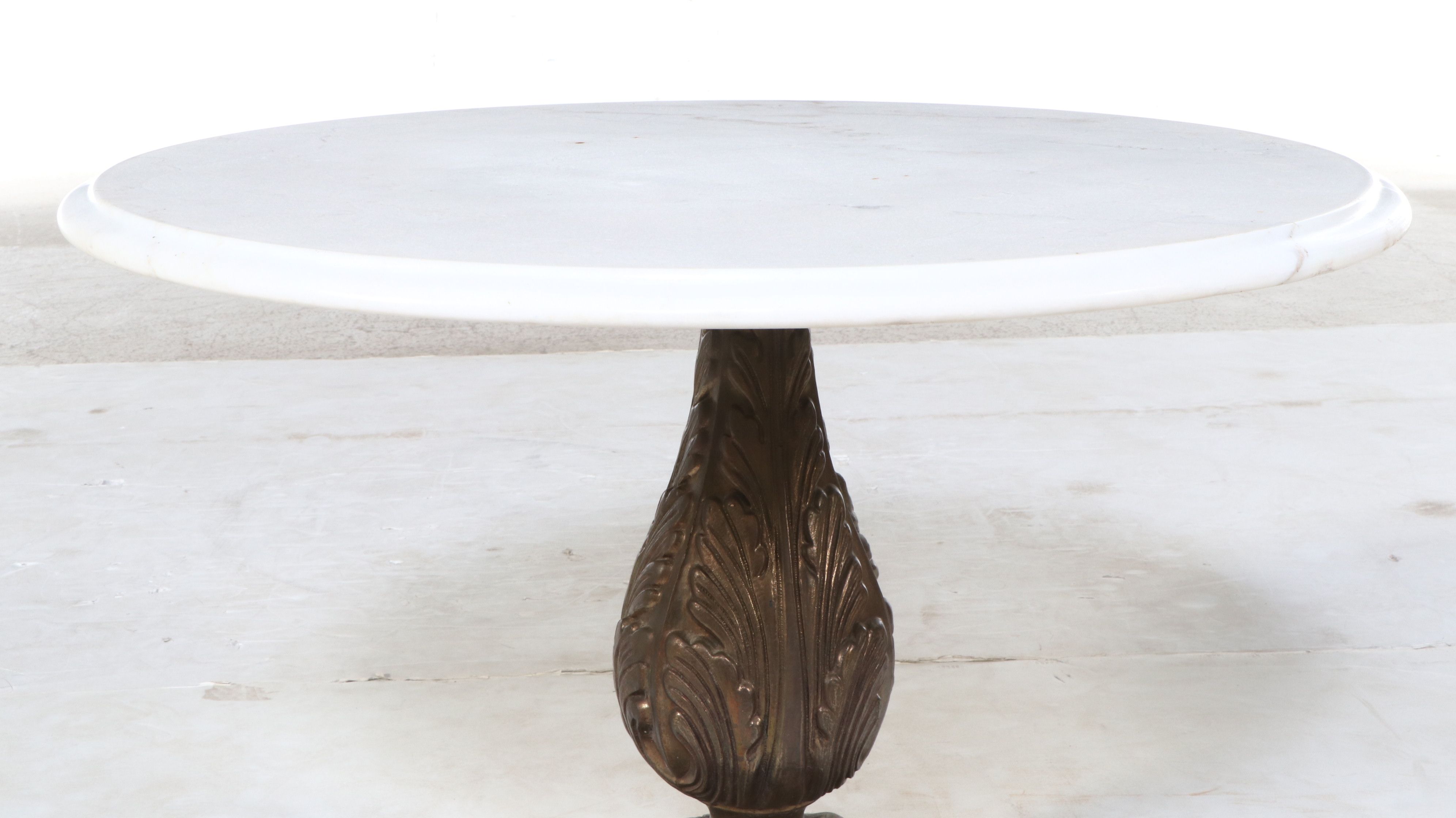 Baroque Style Brass Pedestal Accent Tables with Marble Tops