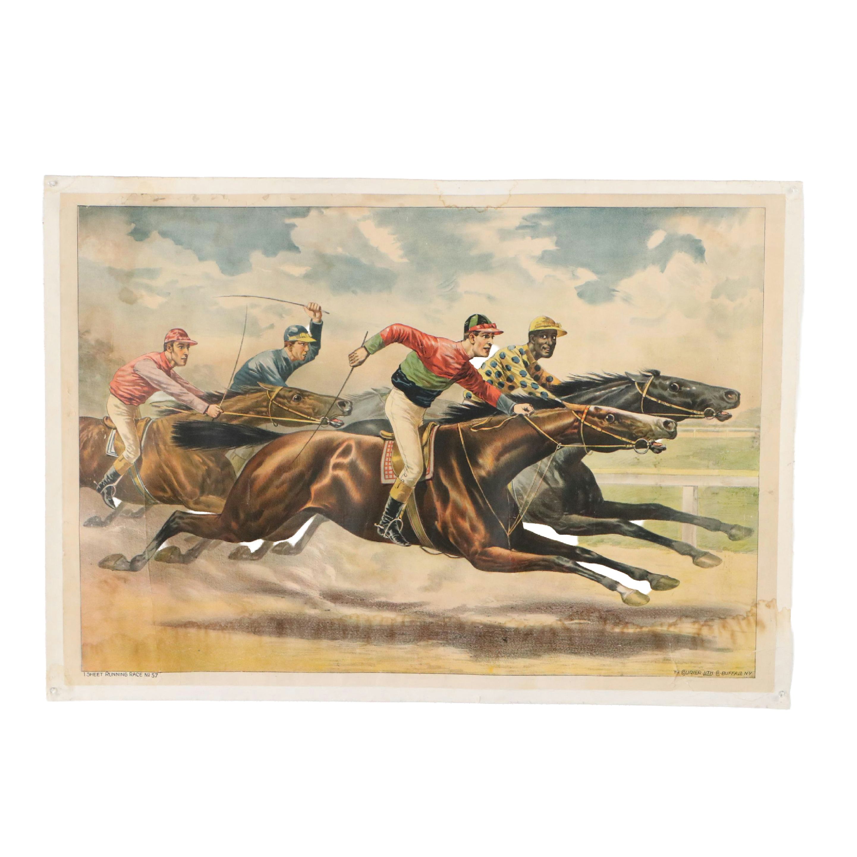The Courier Lithographing Co. Chromolithograph "Running Race," Late 19th Century